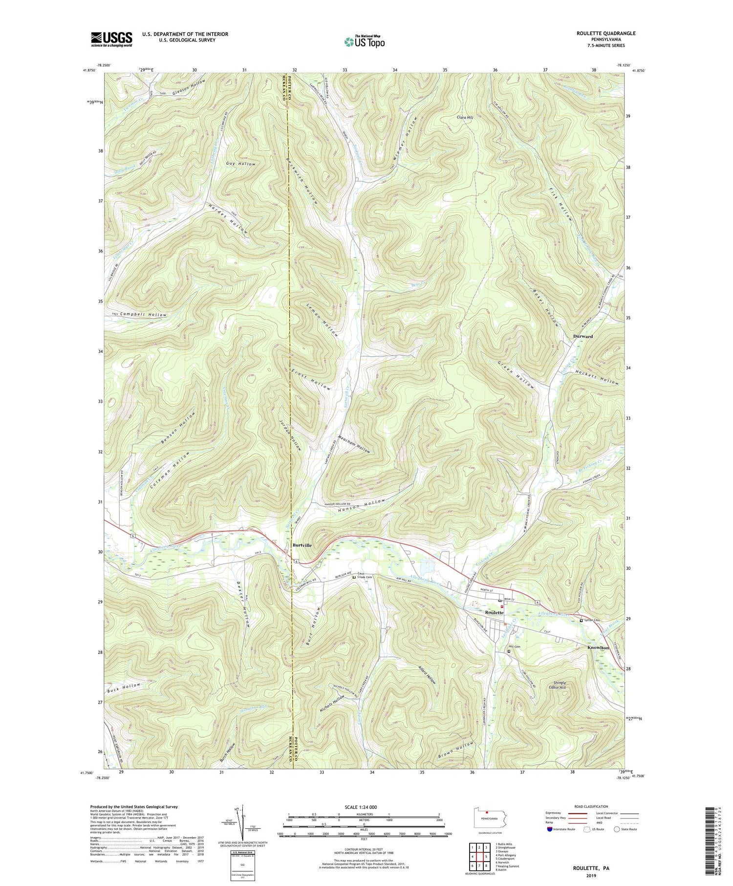 Roulette Pennsylvania US Topo Map Image