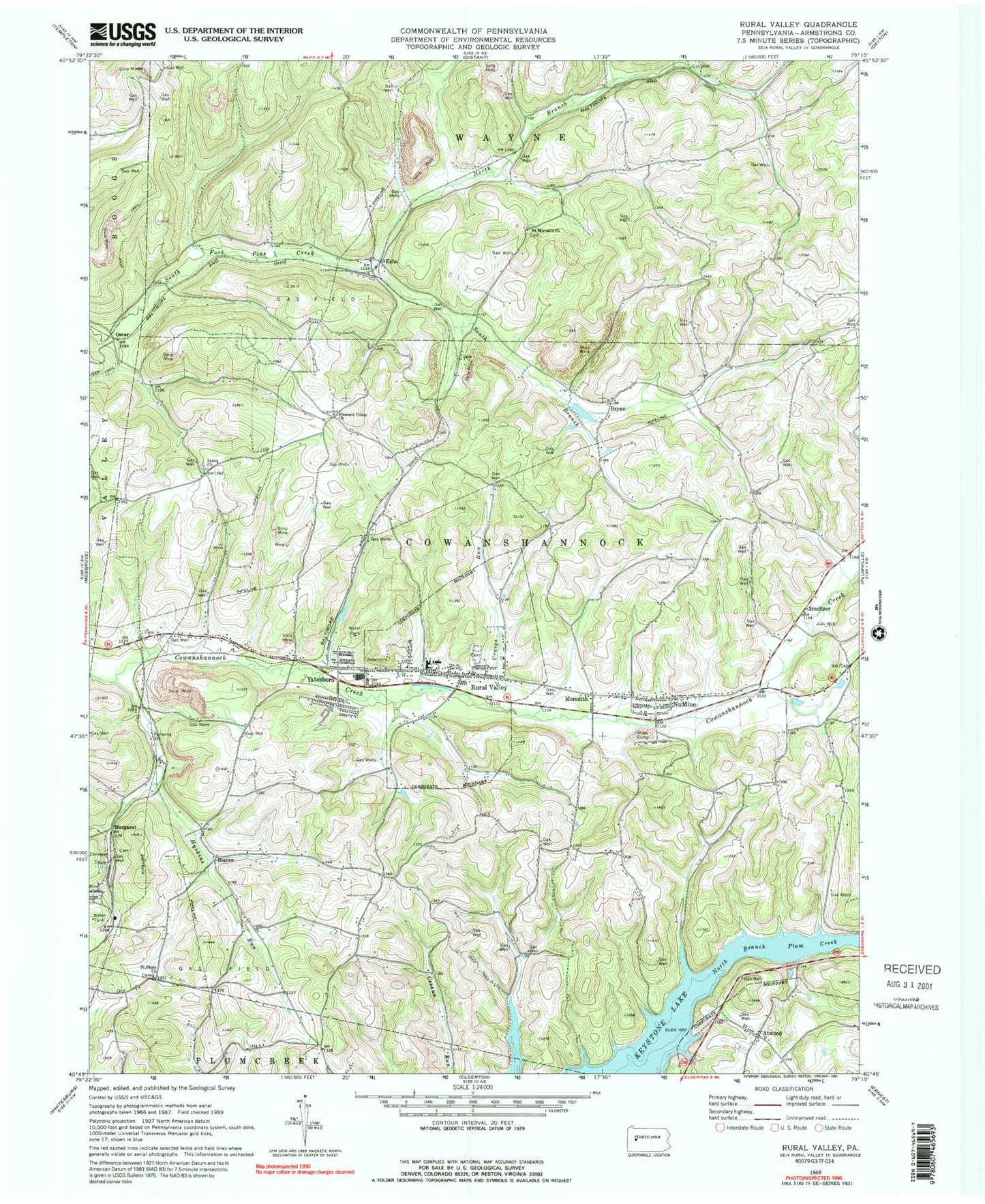 Classic USGS Rural Valley Pennsylvania 7.5'x7.5' Topo Map Image