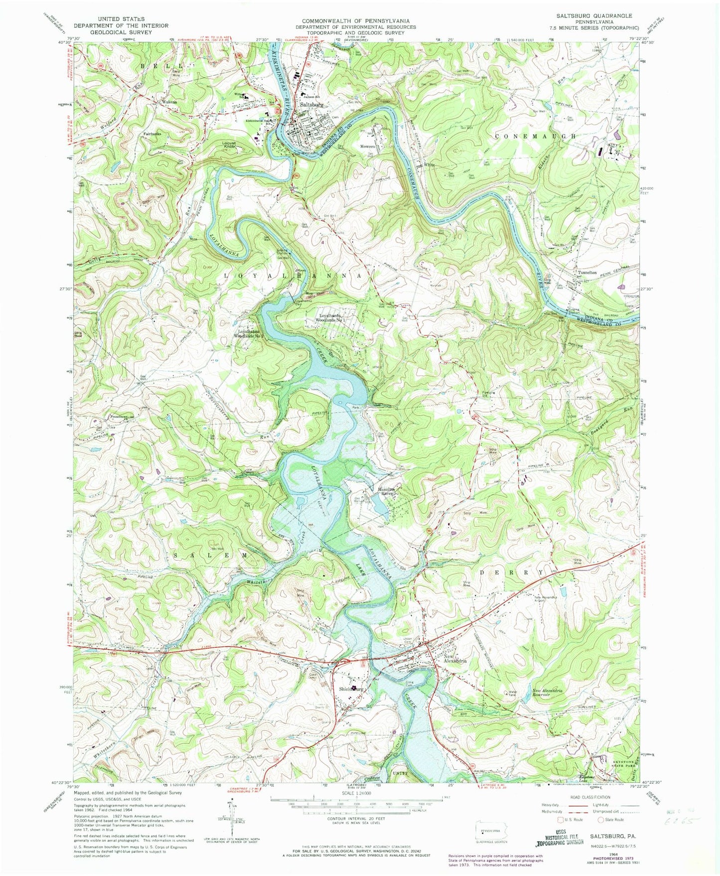 Classic USGS Saltsburg Pennsylvania 7.5'x7.5' Topo Map Image
