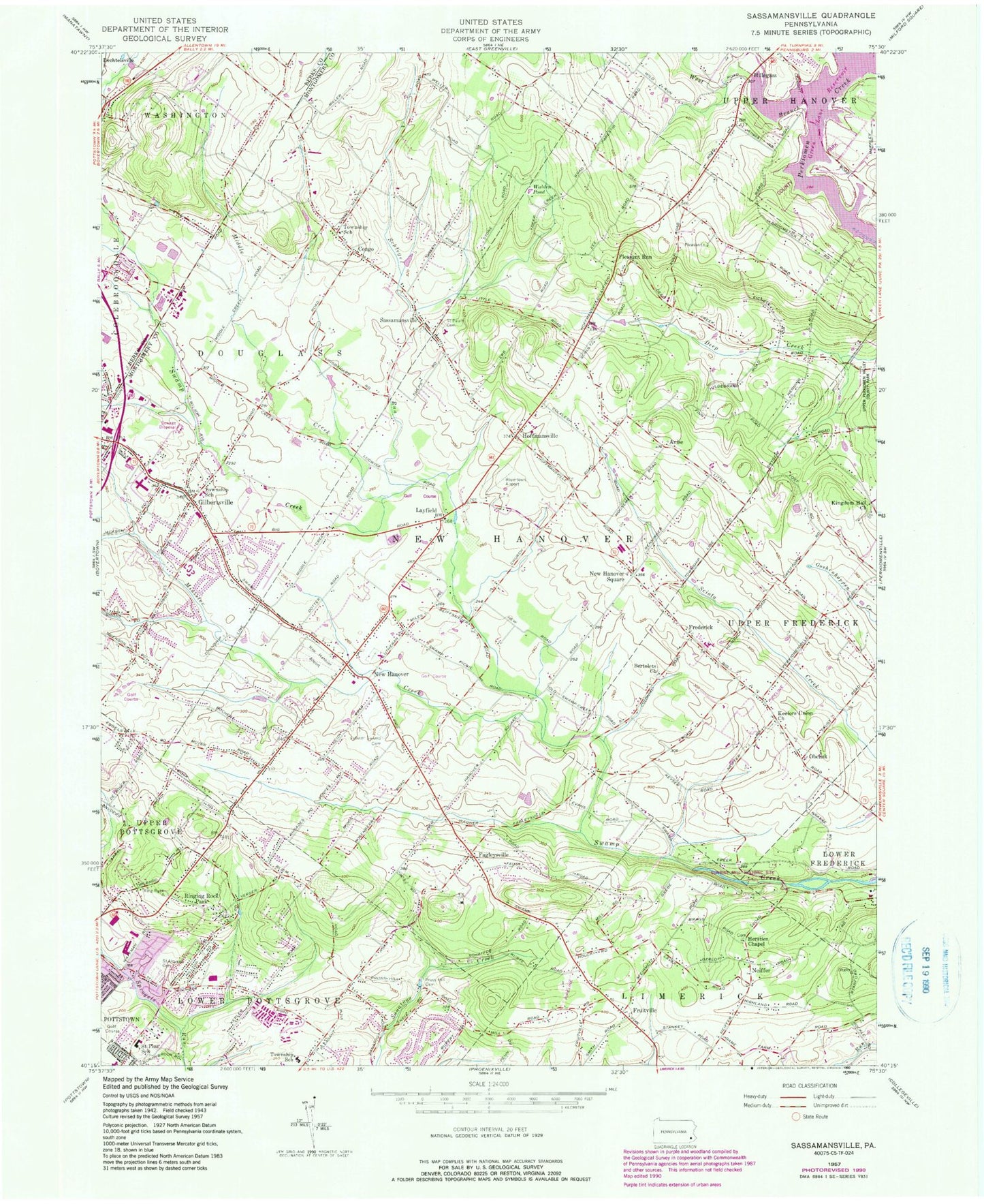 Classic USGS Sassamansville Pennsylvania 7.5'x7.5' Topo Map Image