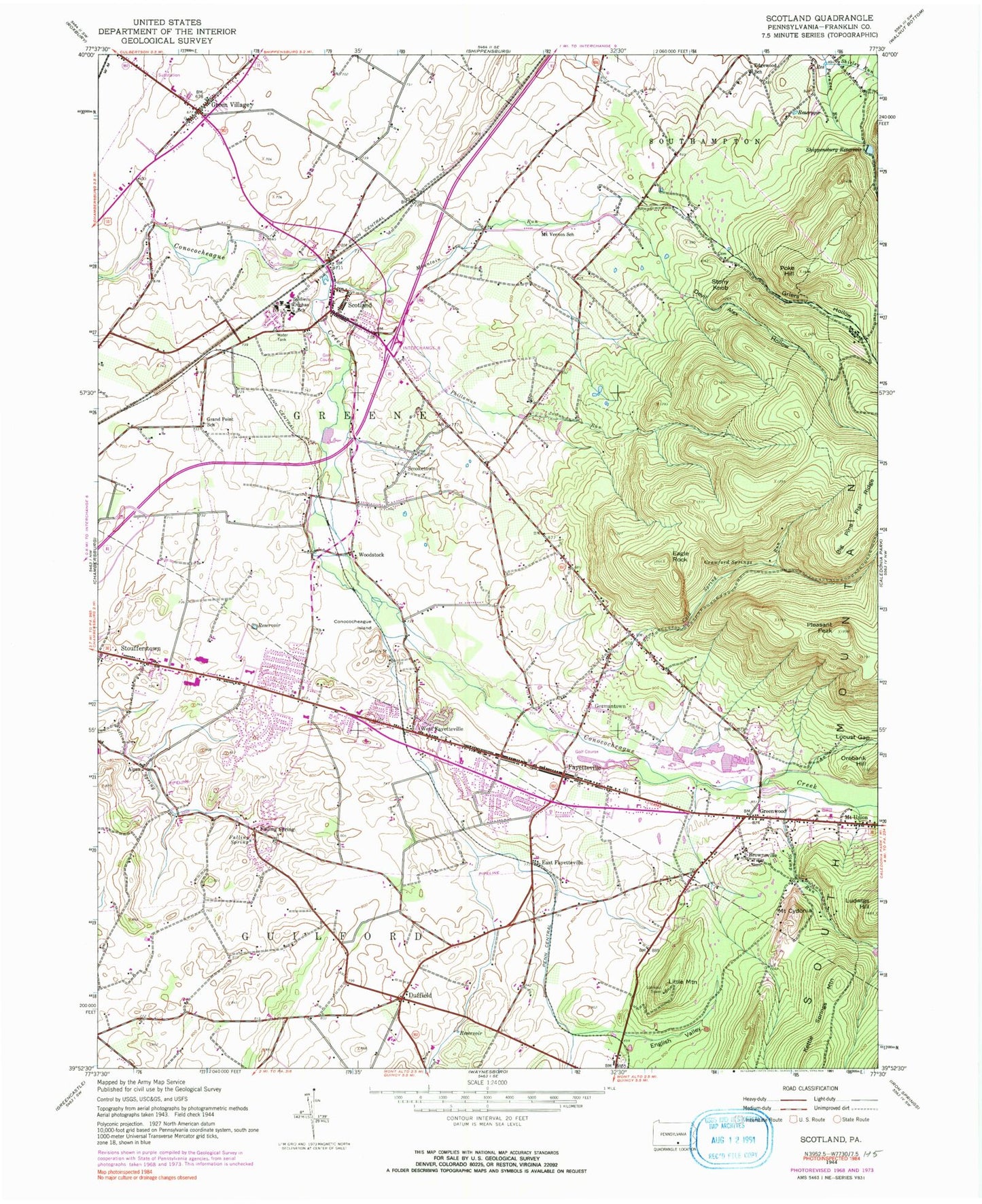 Classic USGS Scotland Pennsylvania 7.5'x7.5' Topo Map Image