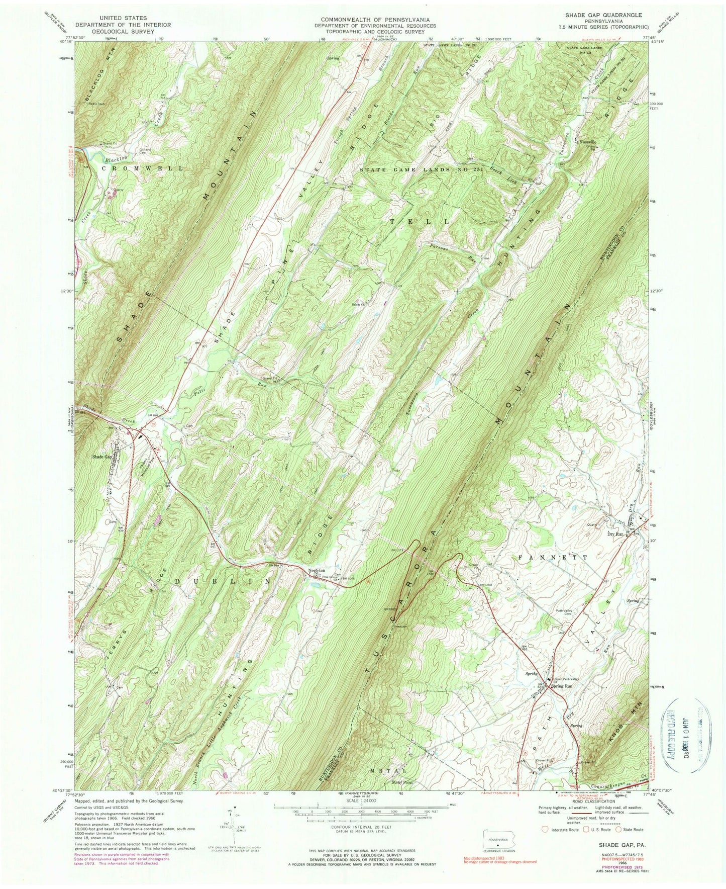 Classic USGS Shade Gap Pennsylvania 7.5'x7.5' Topo Map Image