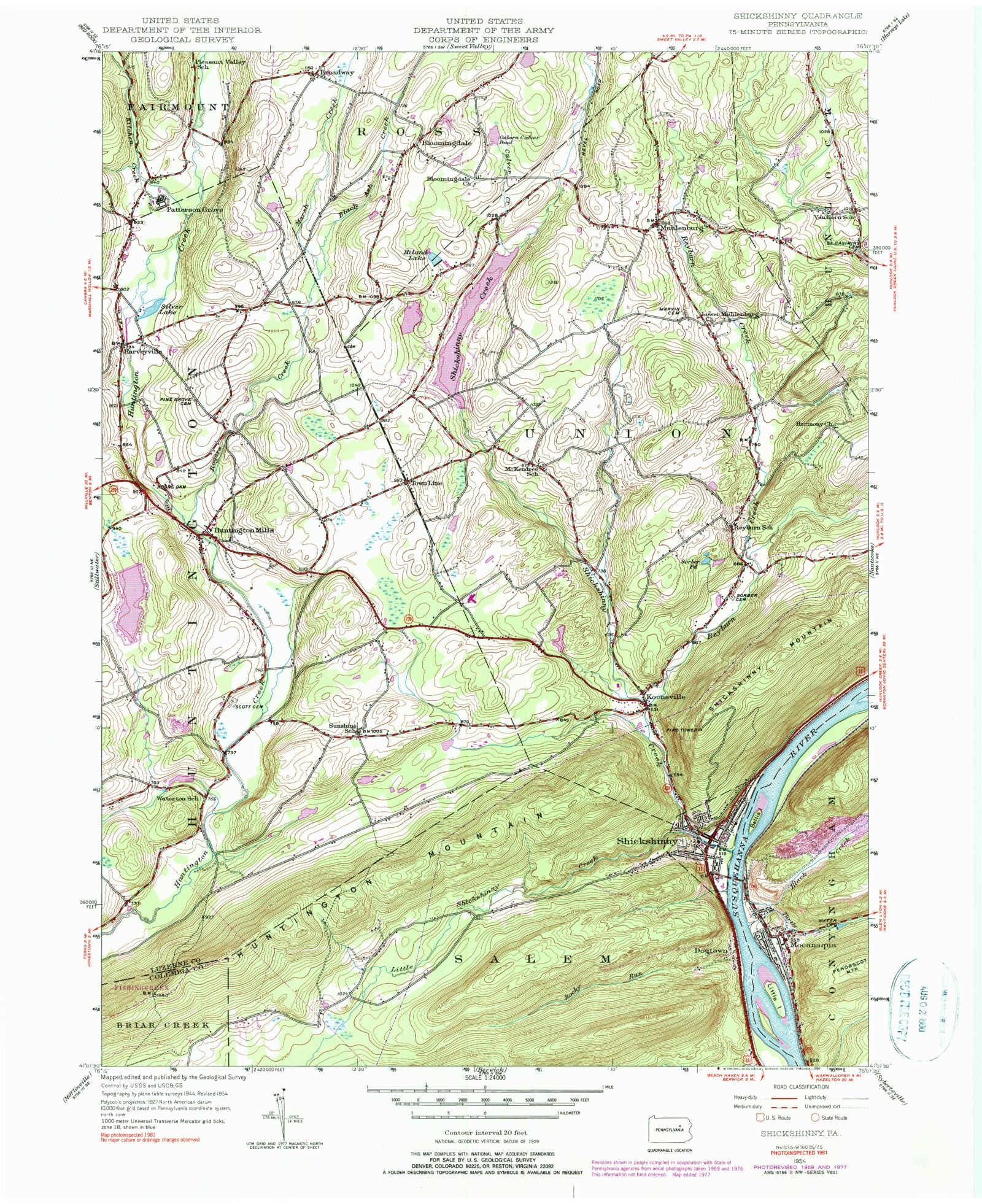Classic USGS Shickshinny Pennsylvania 7.5'x7.5' Topo Map MyTopo Map Store