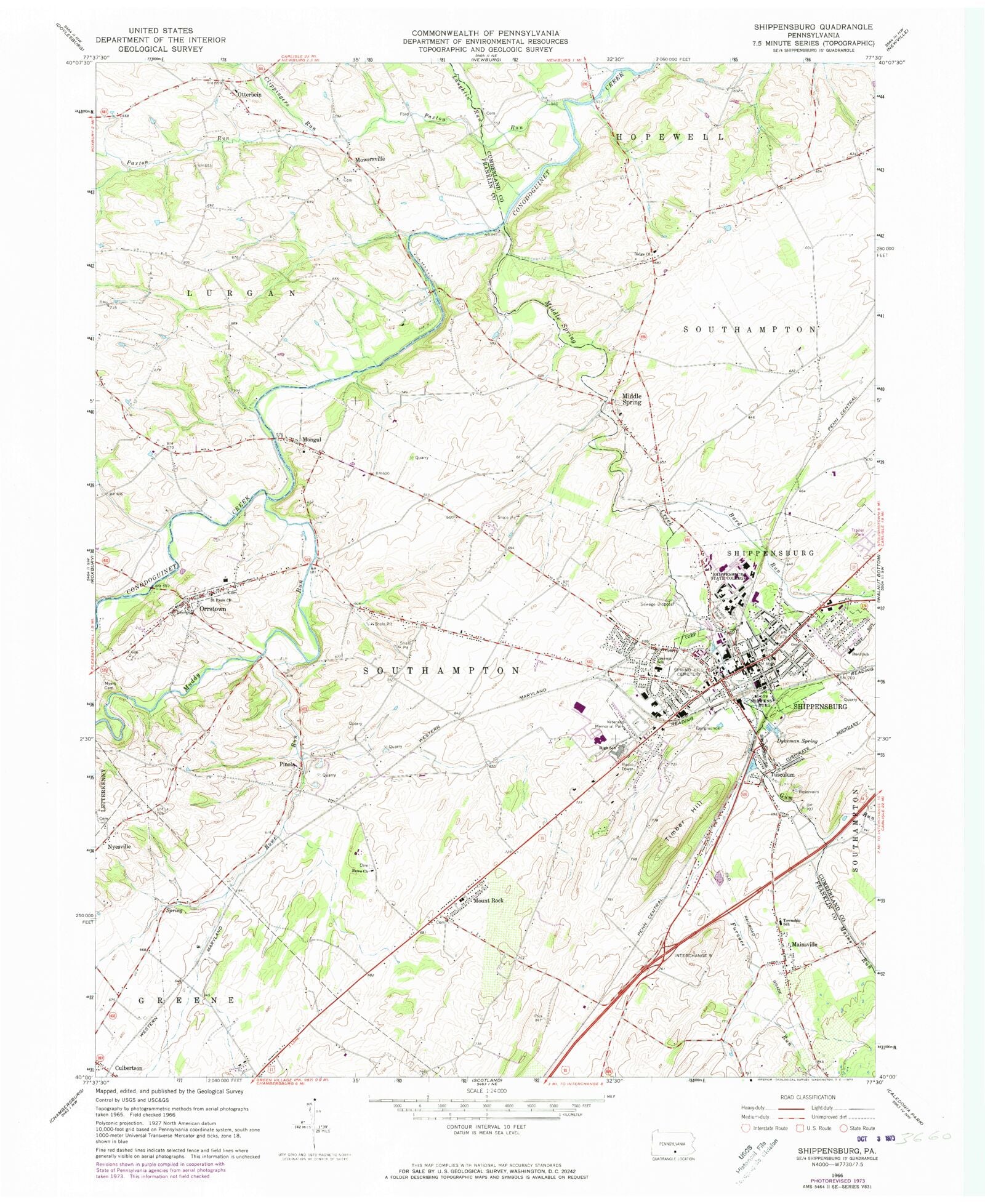 Classic USGS Shippensburg Pennsylvania 7.5'x7.5' Topo Map MyTopo Map