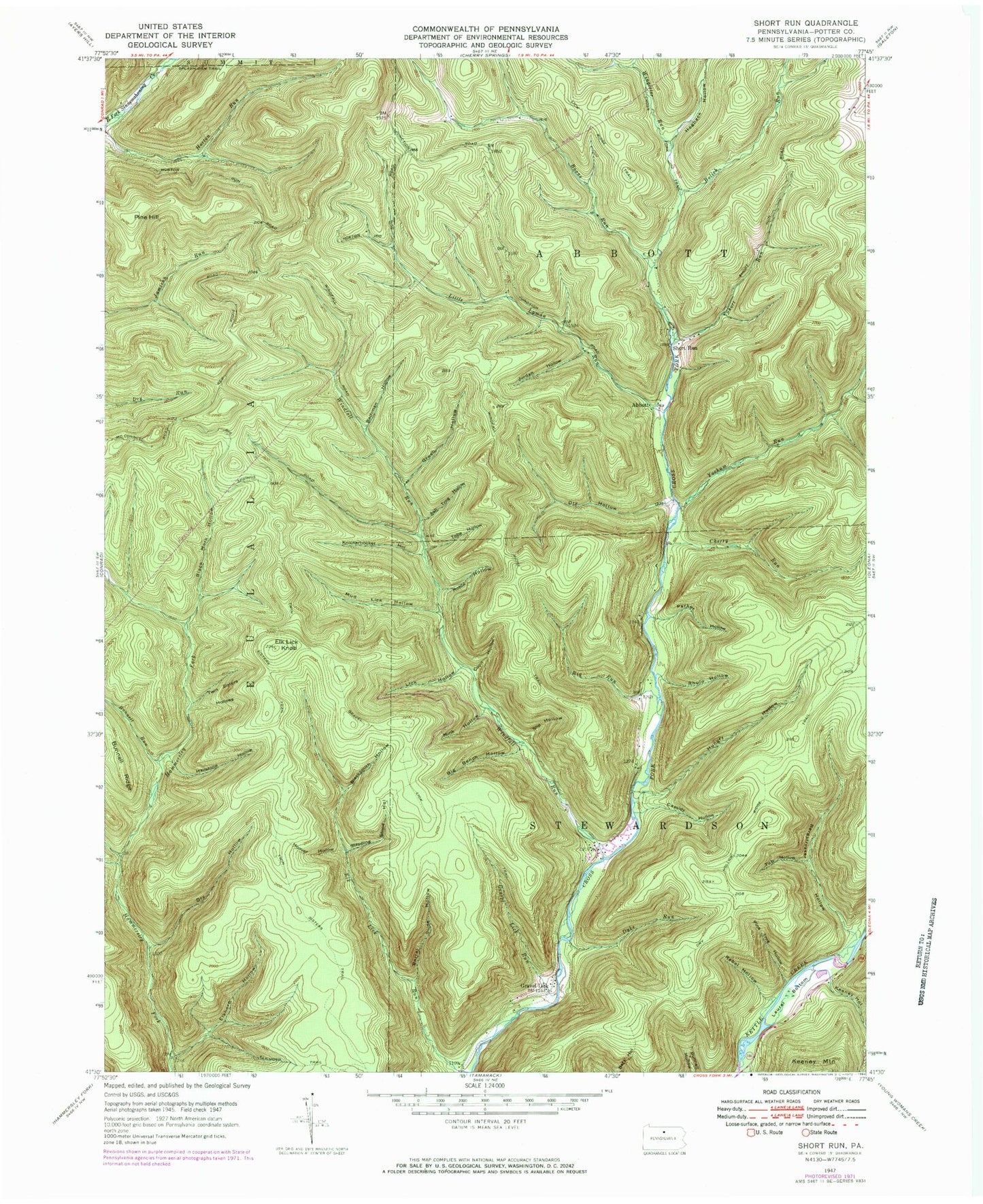 USGS Classic Short Run Pennsylvania 7.5'x7.5' Topo Map Image