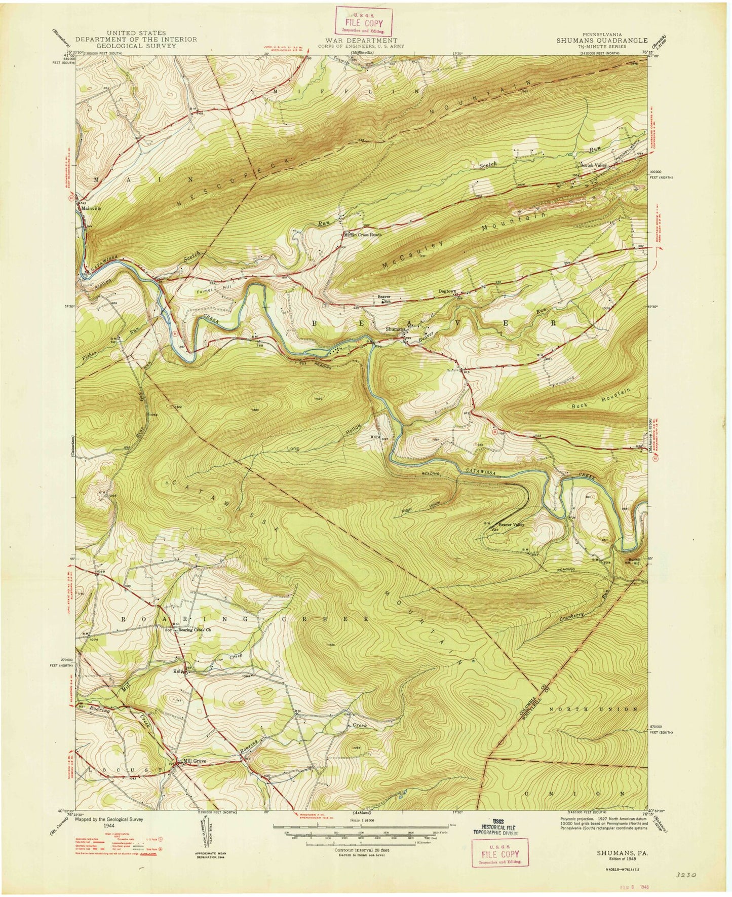 Classic USGS Shumans Pennsylvania 7.5'x7.5' Topo Map Image