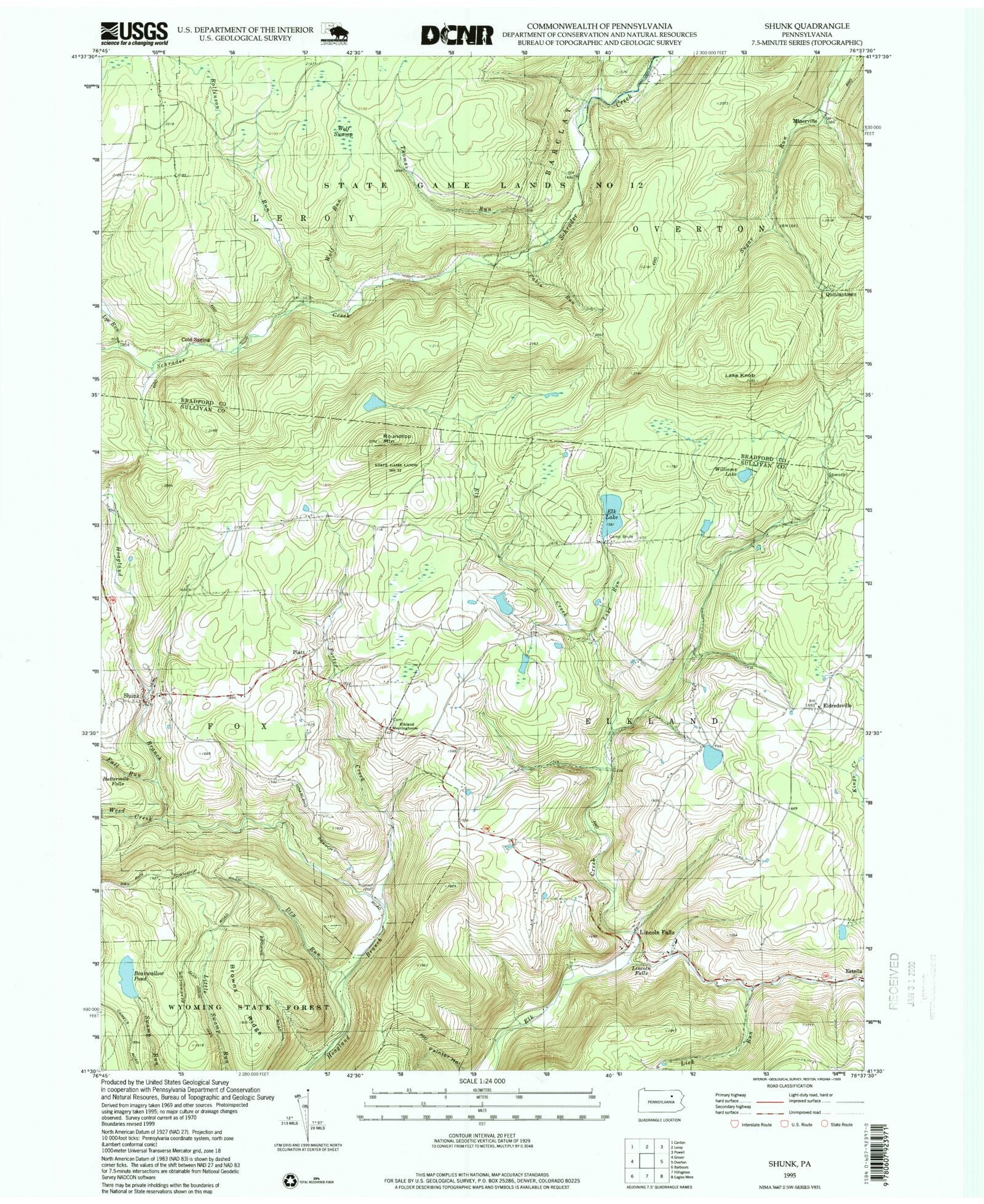 Classic USGS Shunk Pennsylvania 7.5'x7.5' Topo Map MyTopo Map Store