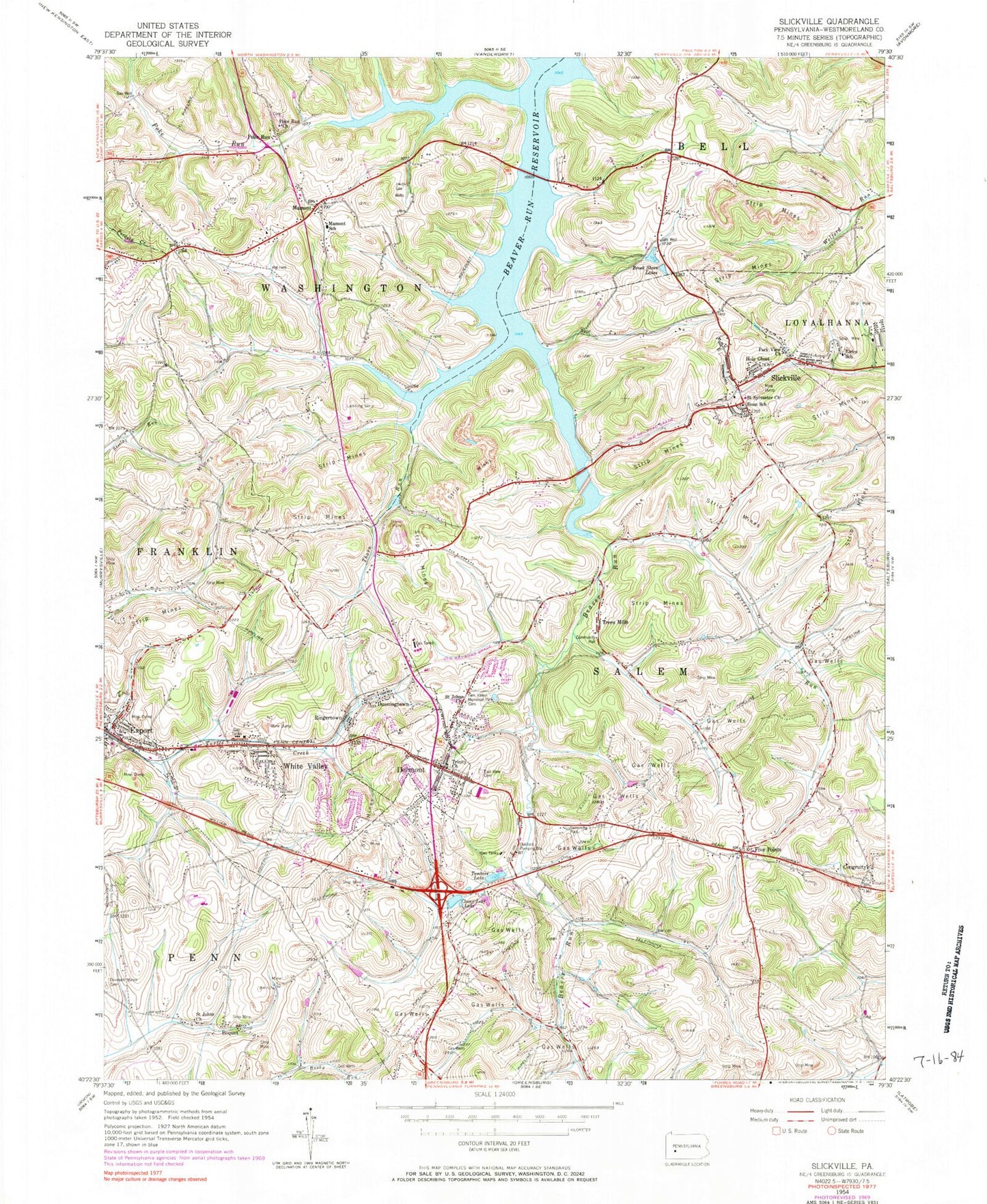 Classic USGS Slickville Pennsylvania 7.5'x7.5' Topo Map Image