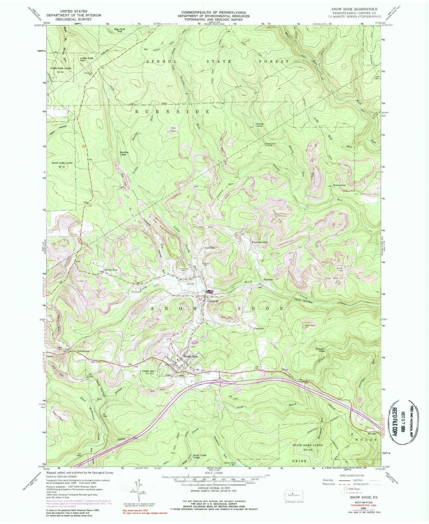 Classic USGS Snow Shoe Pennsylvania 7.5'x7.5' Topo Map Image