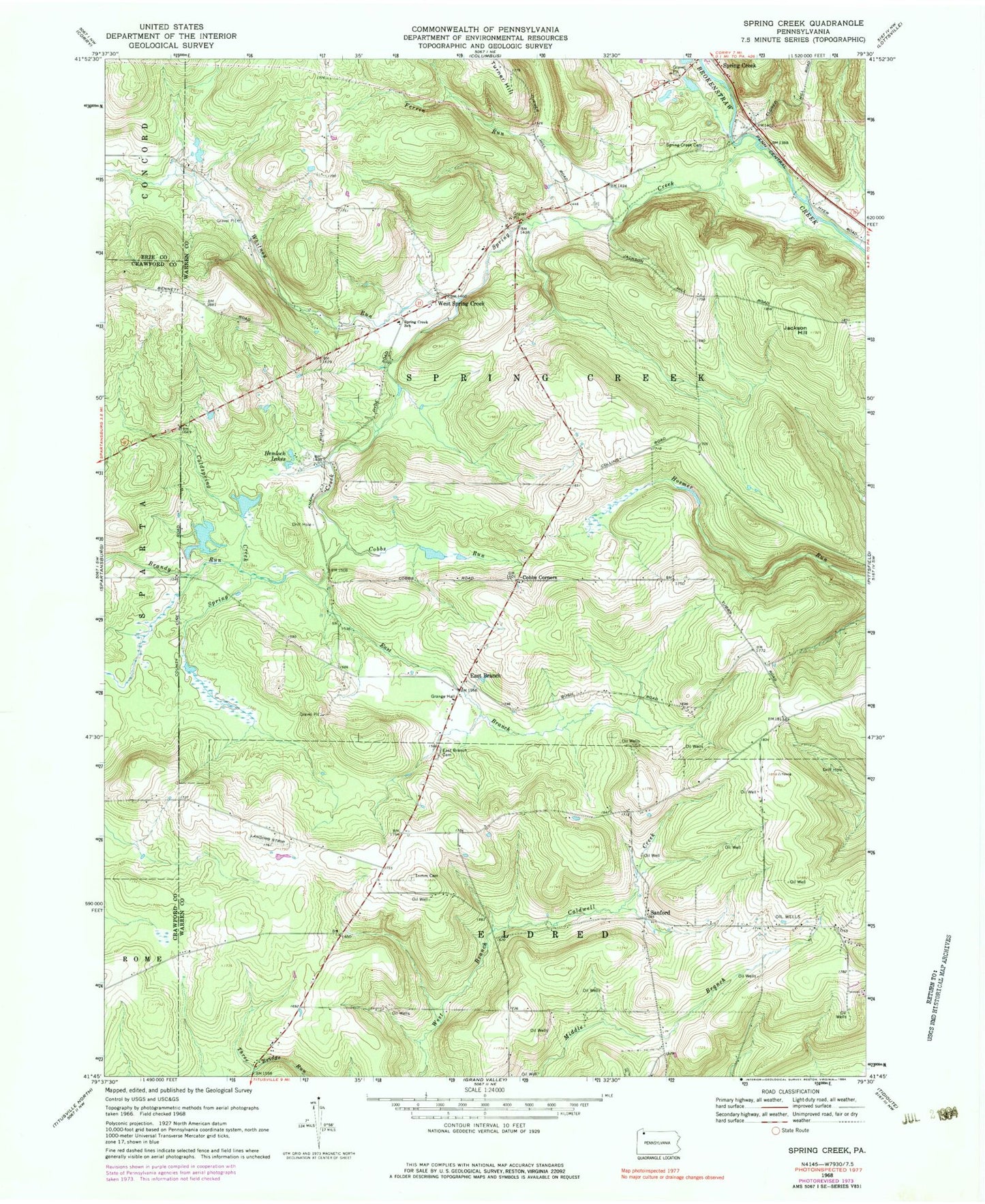 Classic USGS Spring Creek Pennsylvania 7.5'x7.5' Topo Map Image