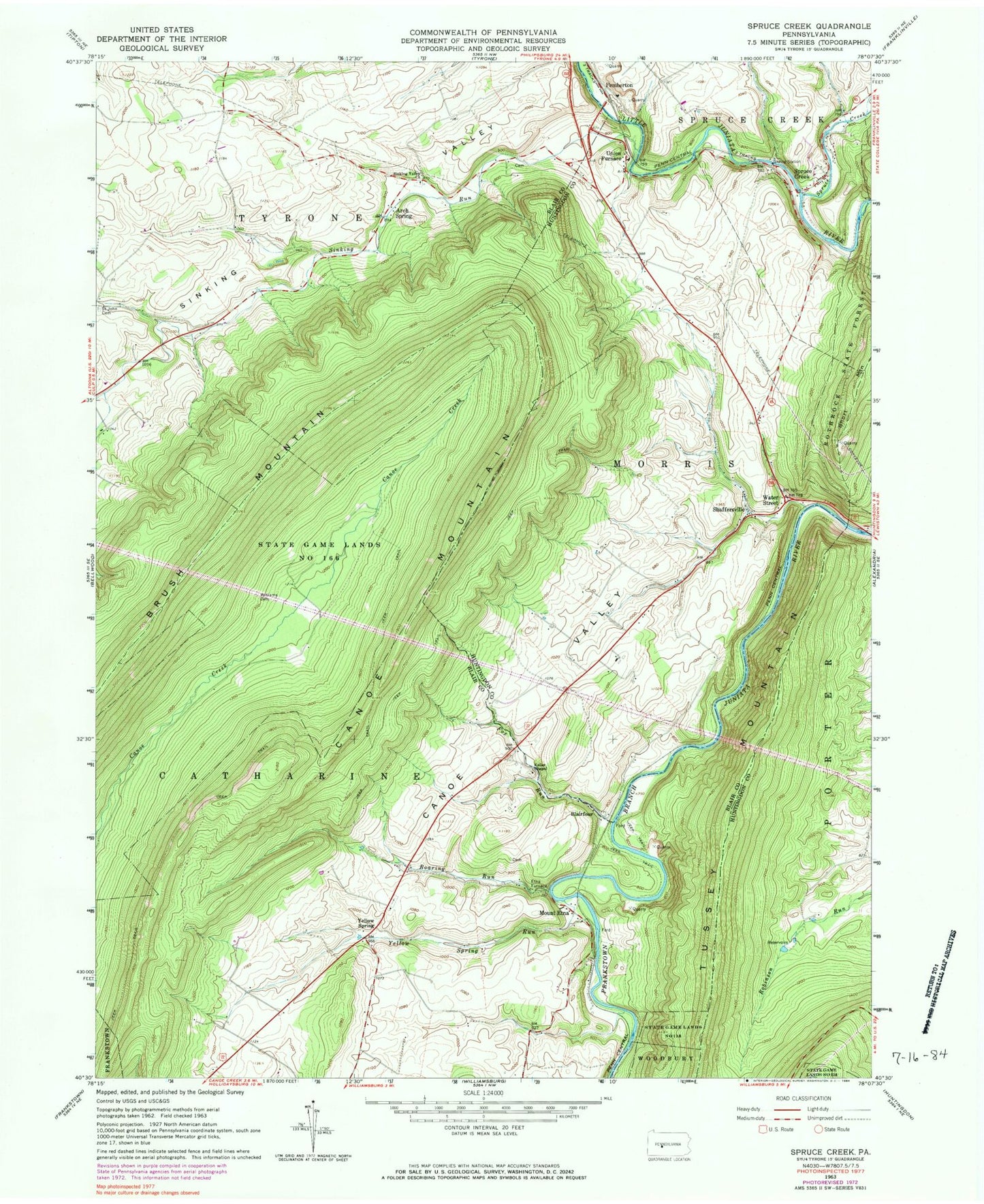 Classic USGS Spruce Creek Pennsylvania 7.5'x7.5' Topo Map Image