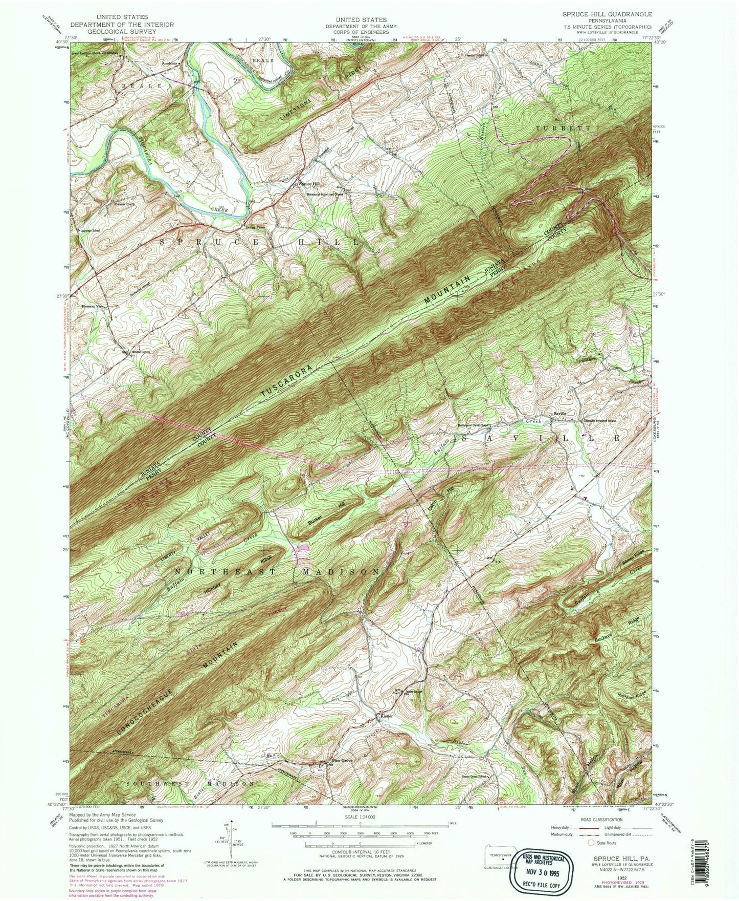 Classic USGS Spruce Hill Pennsylvania 7.5'x7.5' Topo Map Image