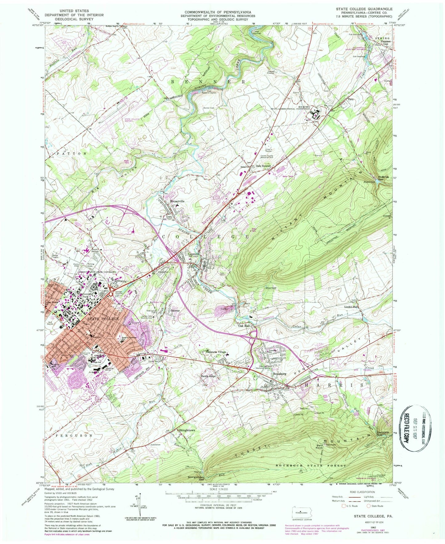 Classic USGS State College Pennsylvania 7.5'x7.5' Topo Map Image