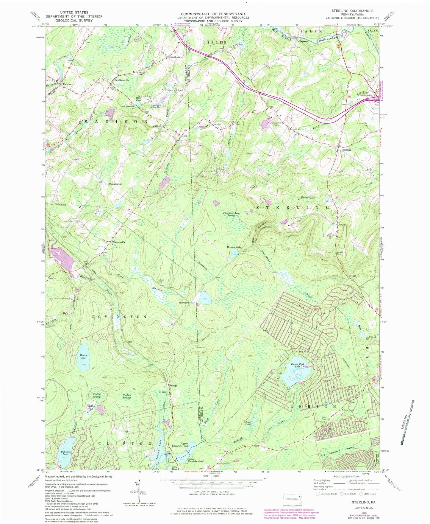 Classic USGS Sterling Pennsylvania 7.5'x7.5' Topo Map Image