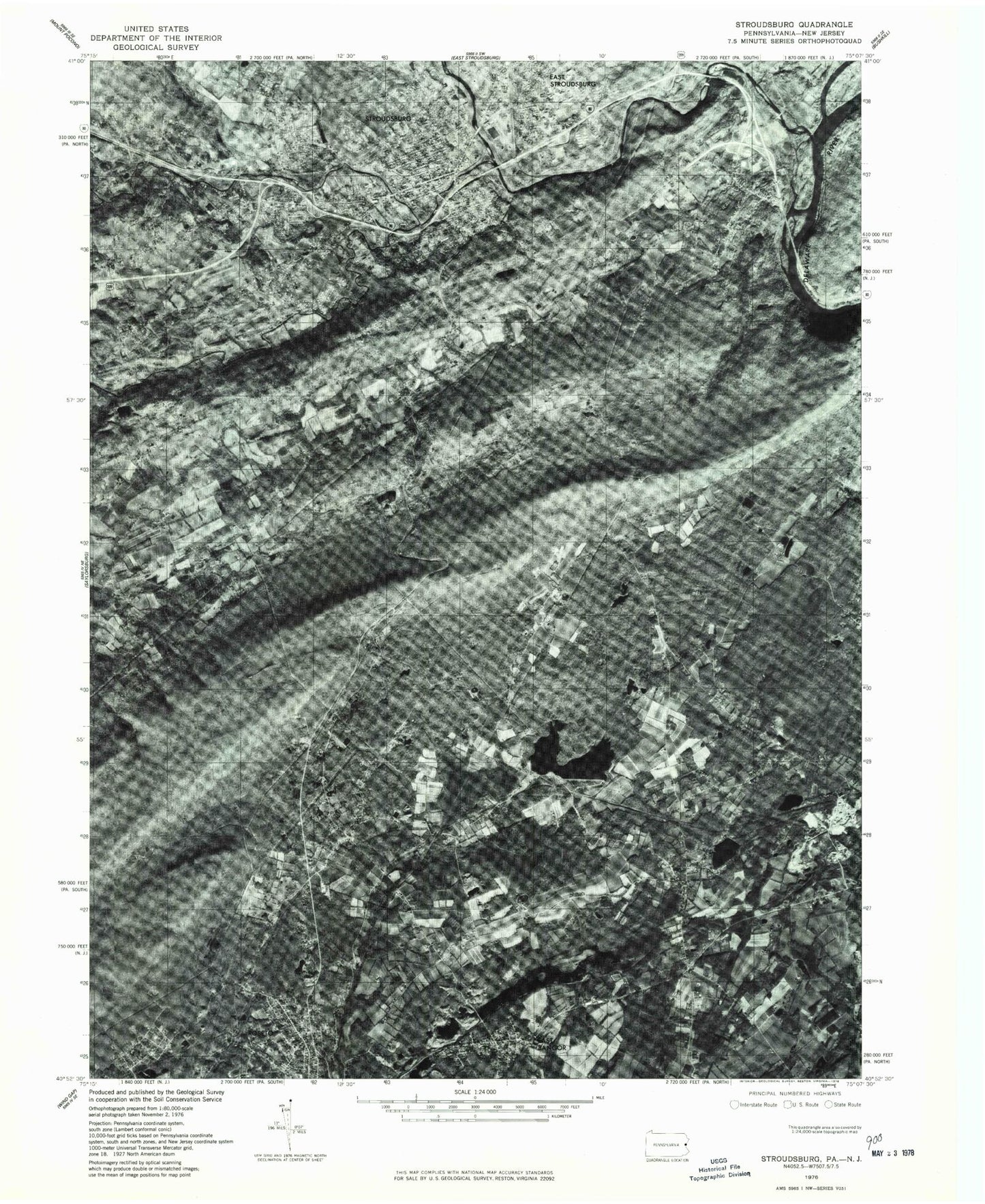 Classic USGS Stroudsburg Pennsylvania 7.5'x7.5' Topo Map Image