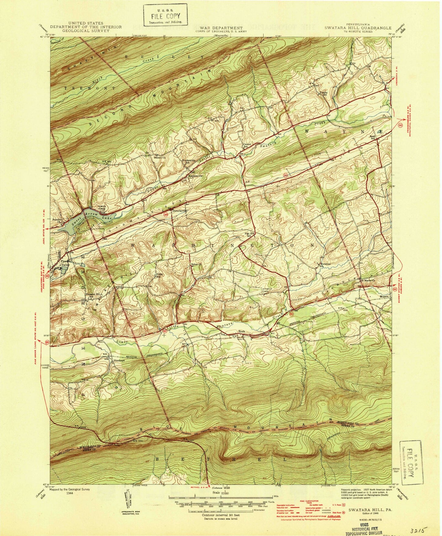 Classic USGS Swatara Hill Pennsylvania 7.5'x7.5' Topo Map Image