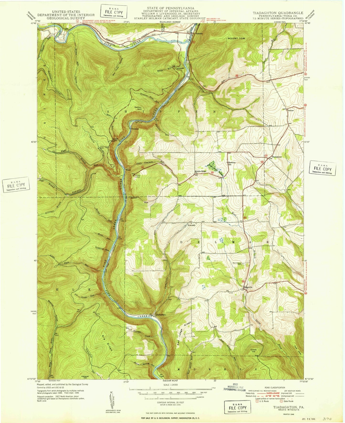 Classic USGS Tiadaghton Pennsylvania 7.5'x7.5' Topo Map Image