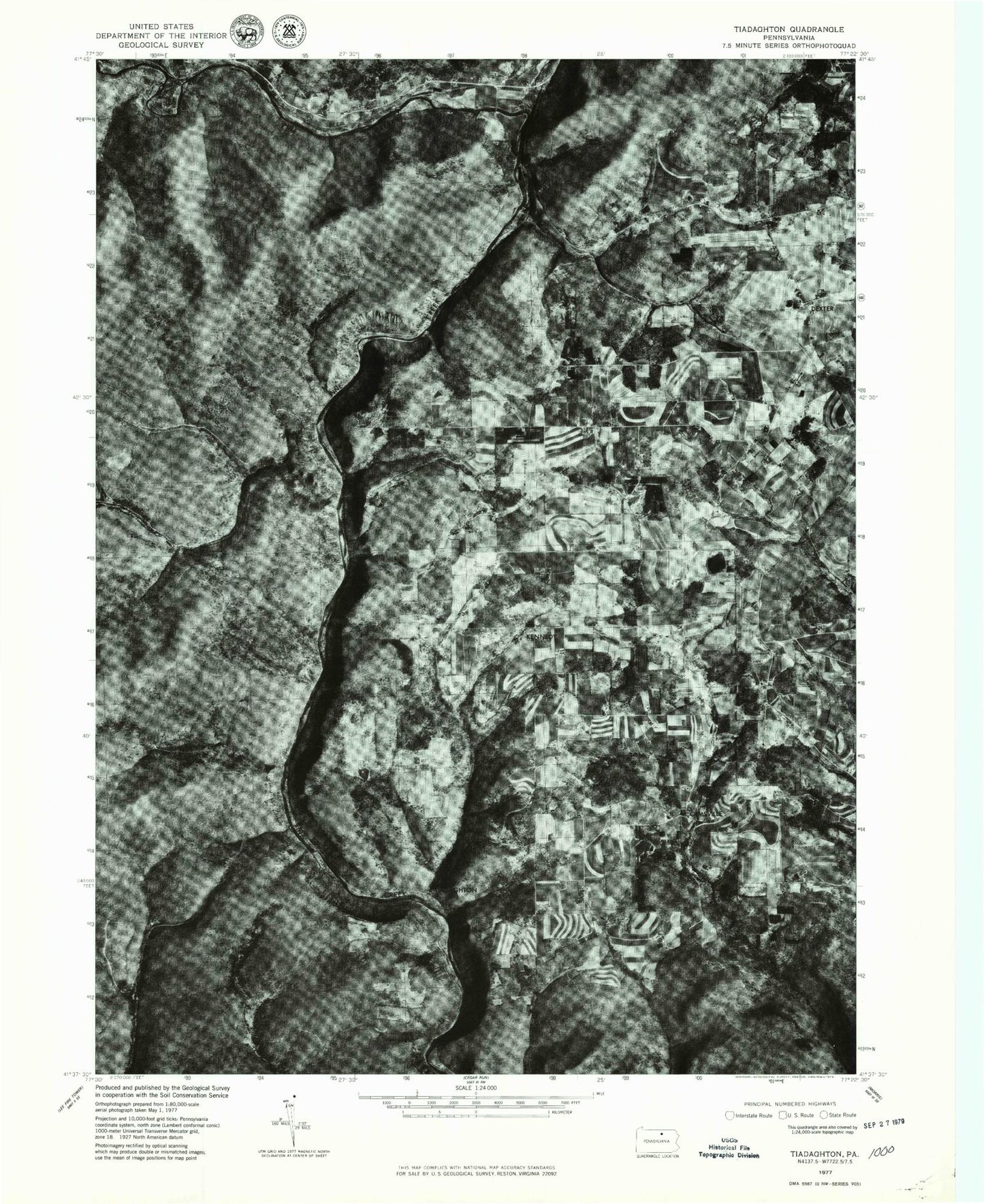 Classic USGS Tiadaghton Pennsylvania 7.5'x7.5' Topo Map Image