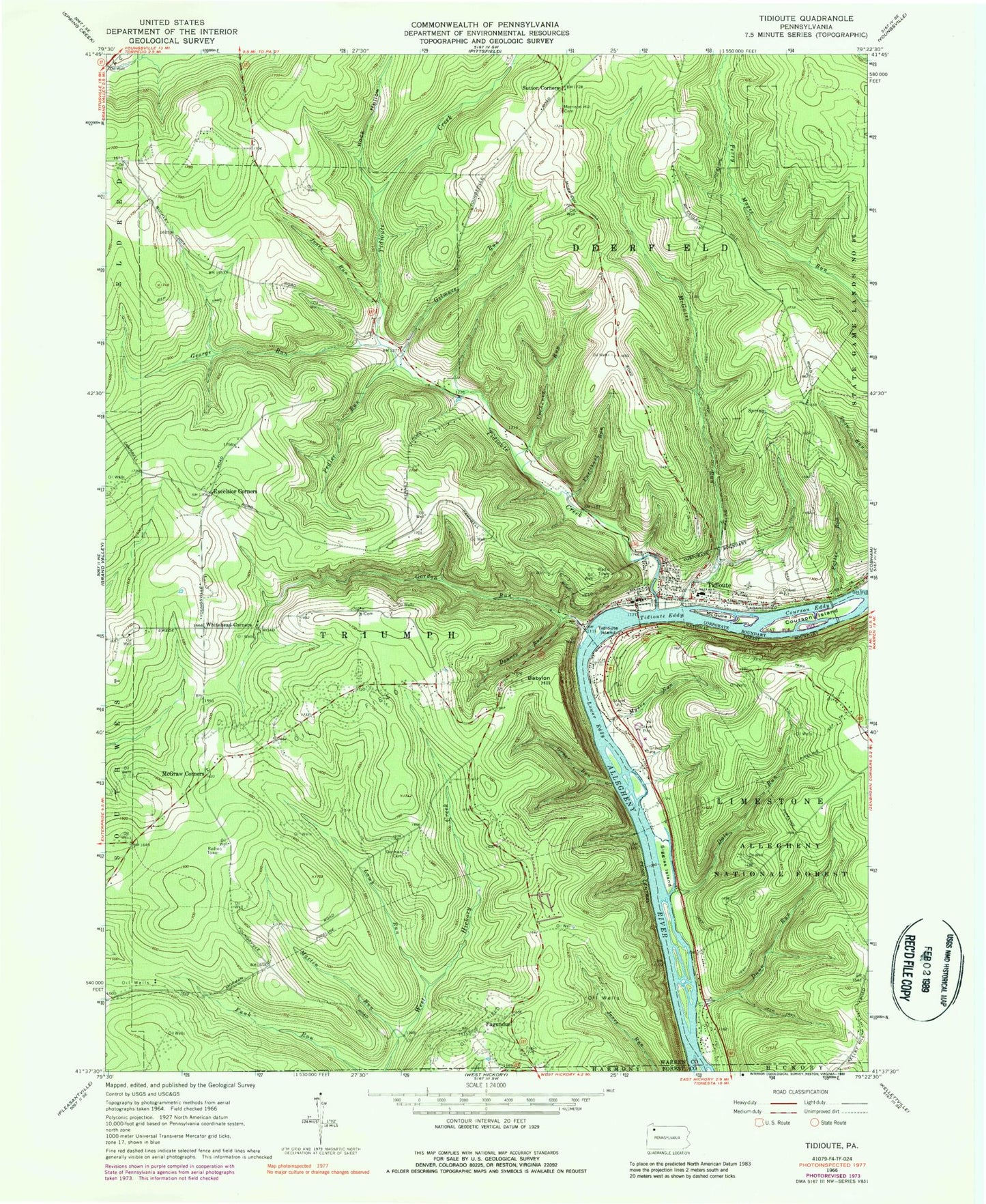 Classic USGS Tidioute Pennsylvania 7.5'x7.5' Topo Map Image
