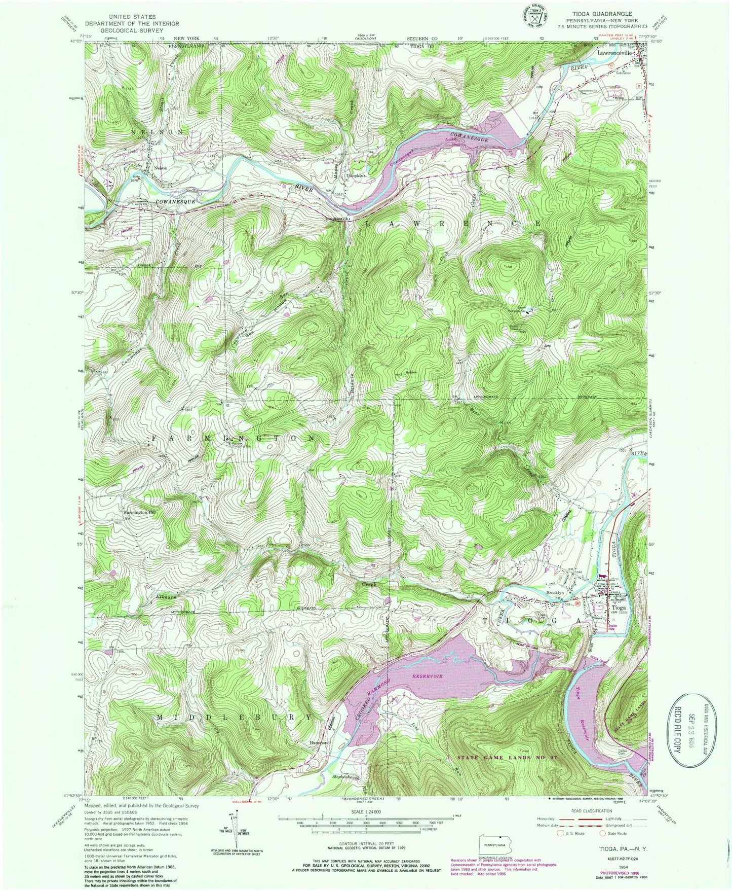 Classic USGS Tioga Pennsylvania 7.5'x7.5' Topo Map Image