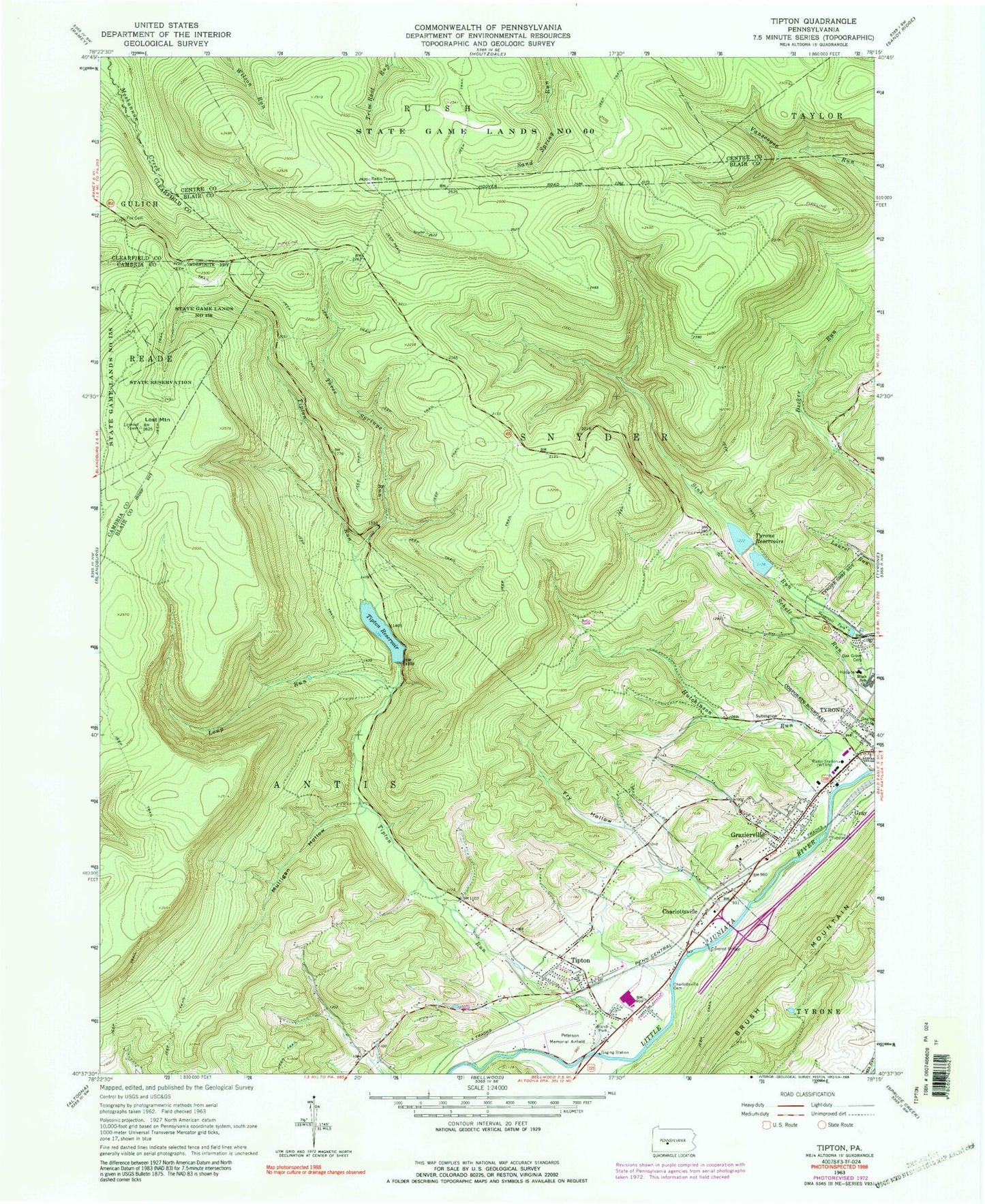 Classic USGS Tipton Pennsylvania 7.5'x7.5' Topo Map Image
