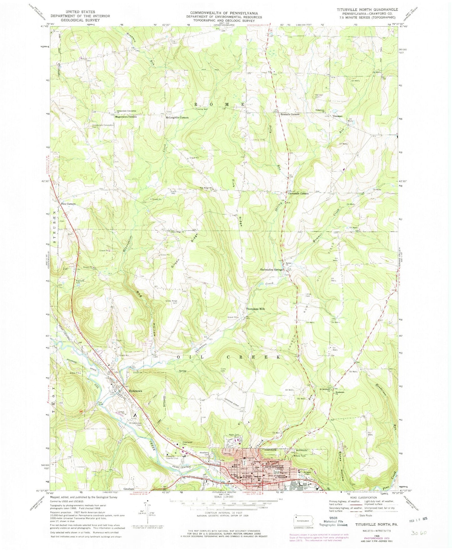 Classic USGS Titusville North Pennsylvania 7.5'x7.5' Topo Map Image