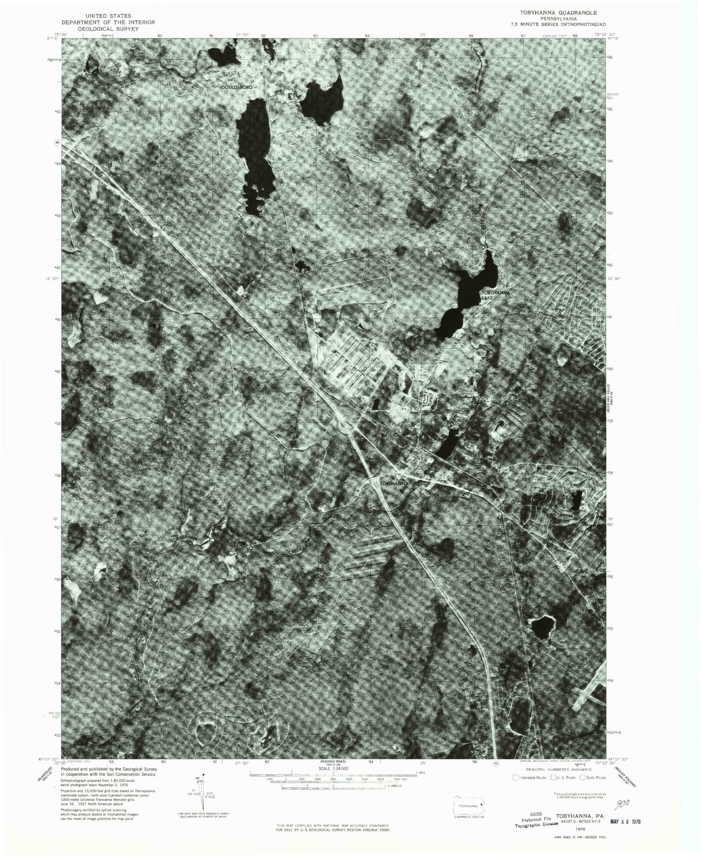 Classic USGS Tobyhanna Pennsylvania 7.5'x7.5' Topo Map Image