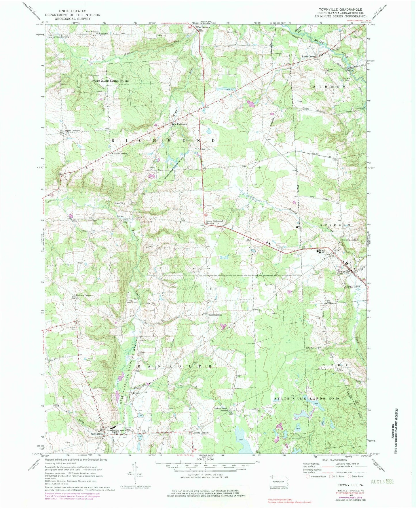 Classic USGS Townville Pennsylvania 7.5'x7.5' Topo Map Image