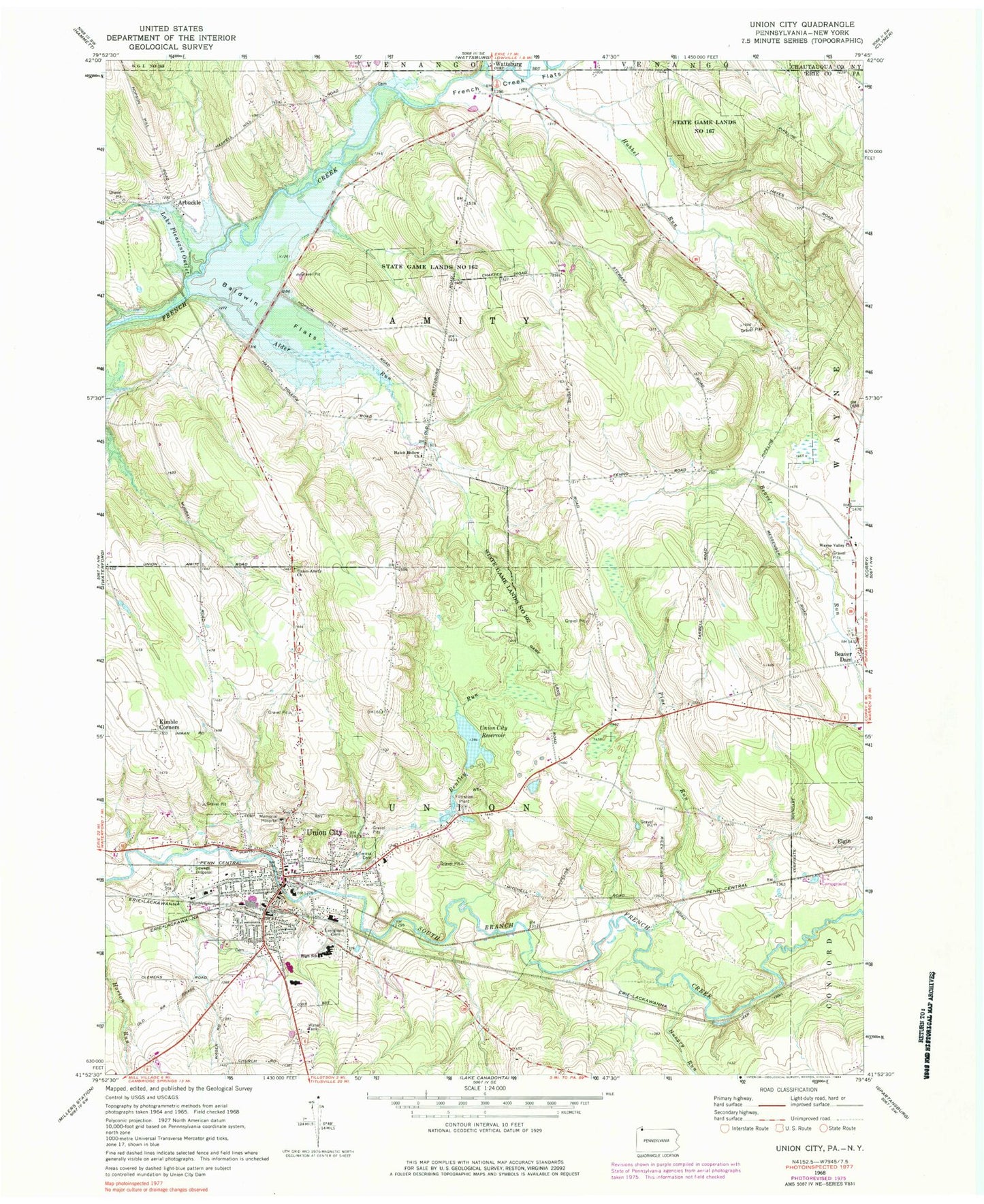 Classic USGS Union City Pennsylvania 7.5'x7.5' Topo Map Image