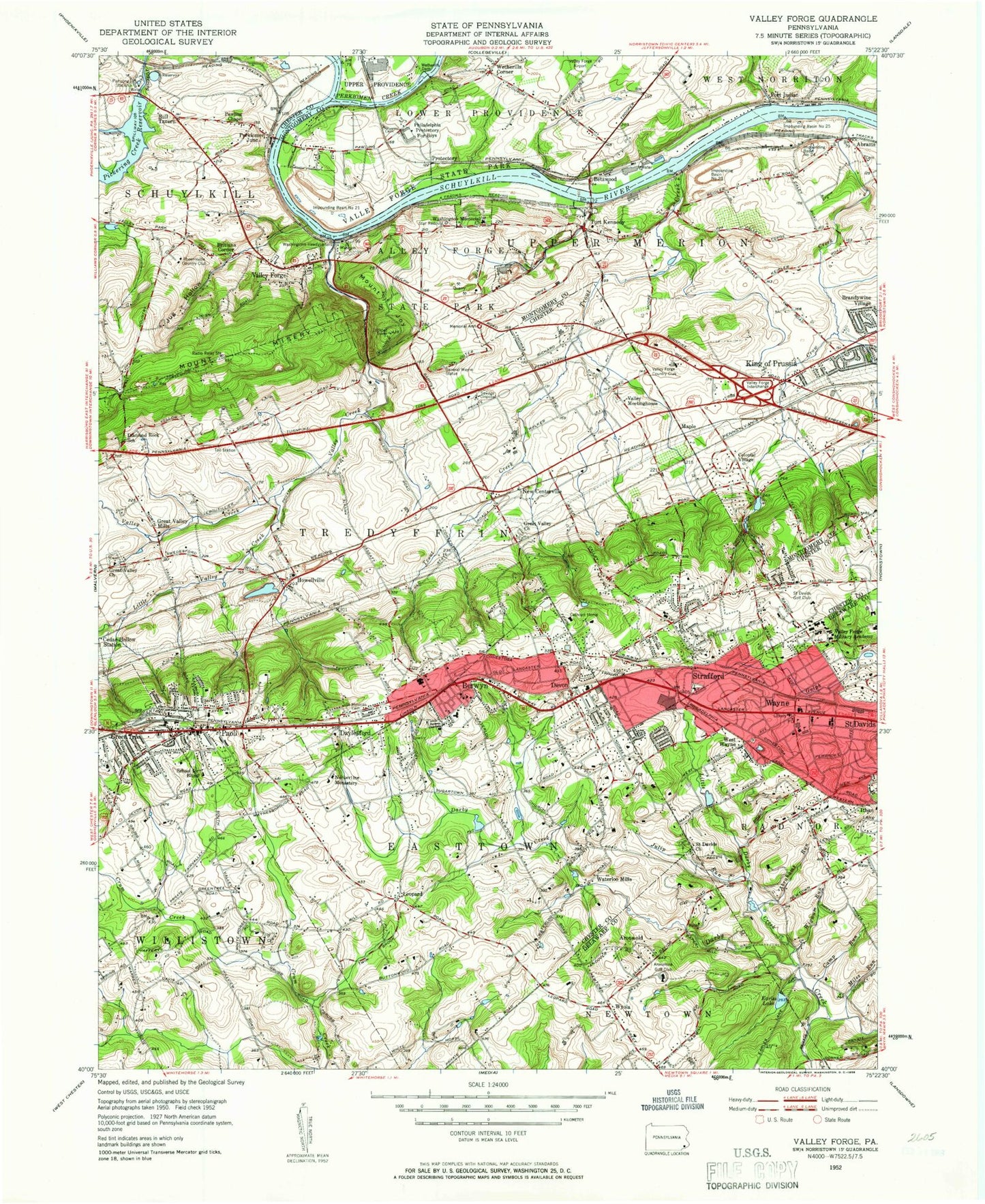 Classic USGS Valley Forge Pennsylvania 7.5'x7.5' Topo Map Image