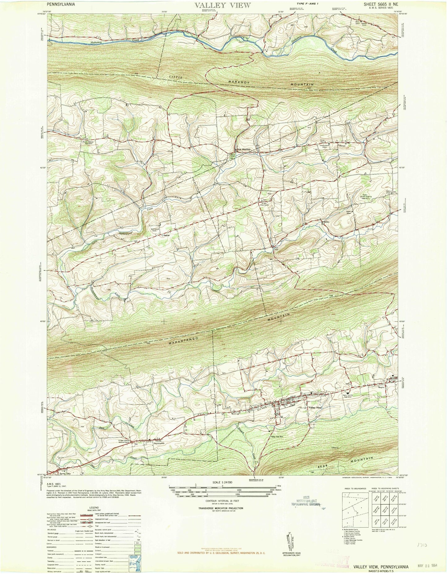 Classic USGS Valley View Pennsylvania 7.5'x7.5' Topo Map Image
