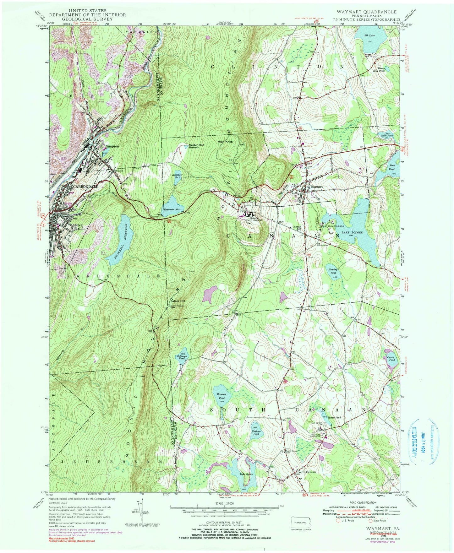 Classic USGS Waymart Pennsylvania 7.5'x7.5' Topo Map Image