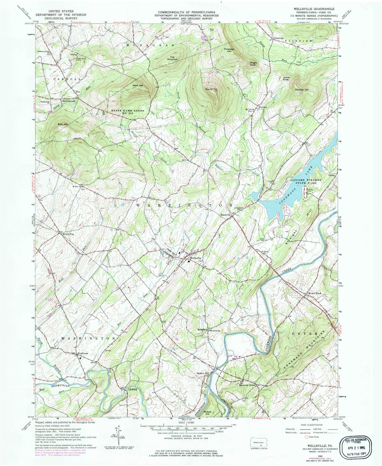 Classic USGS Wellsville Pennsylvania 7.5'x7.5' Topo Map Image