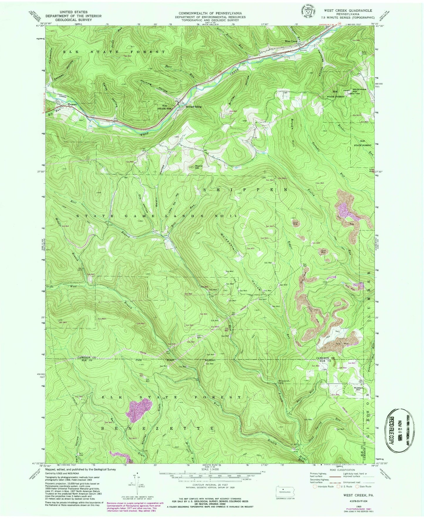 Classic USGS West Creek Pennsylvania 7.5'x7.5' Topo Map Image