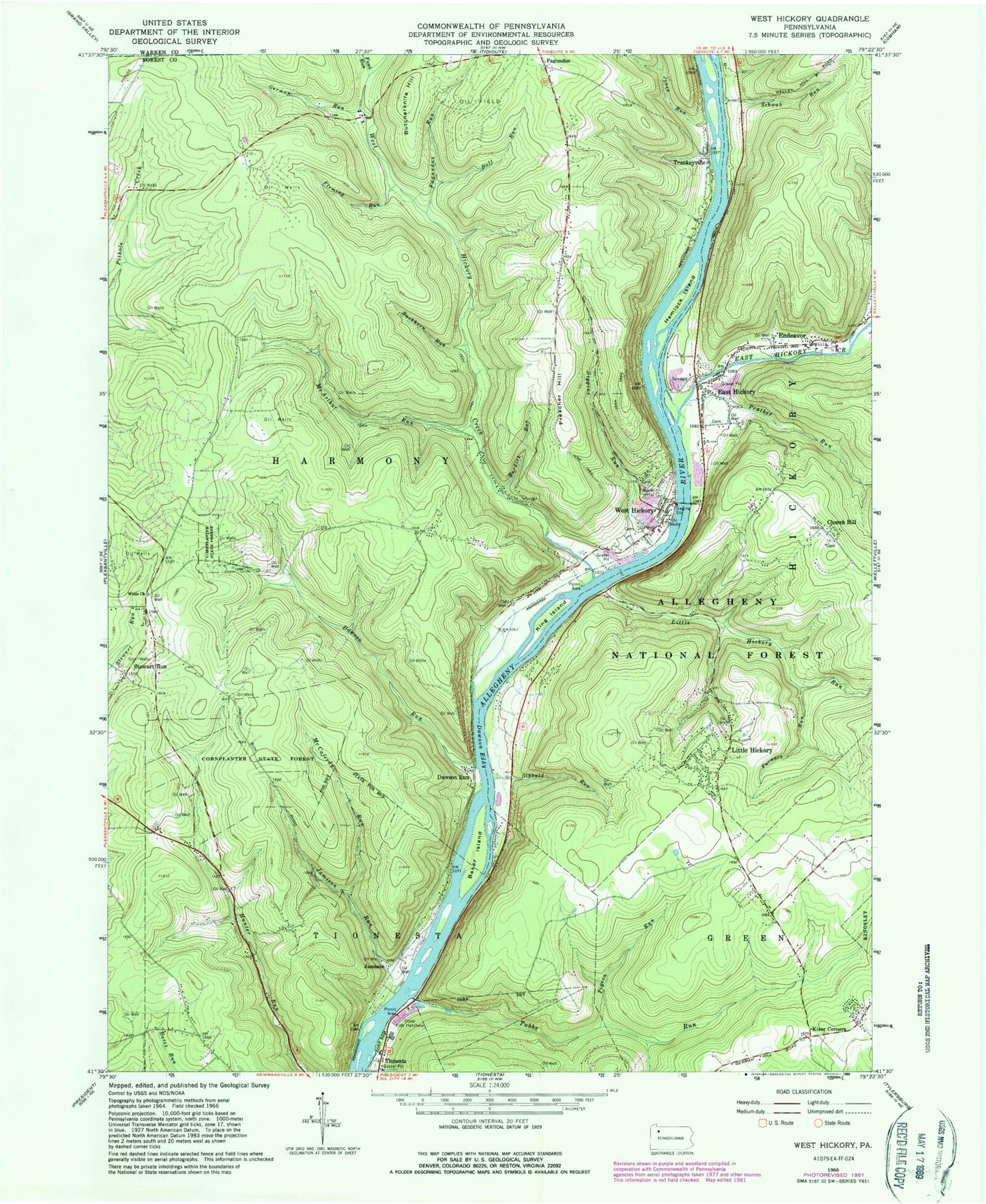 Classic USGS West Hickory Pennsylvania 7.5'x7.5' Topo Map Image
