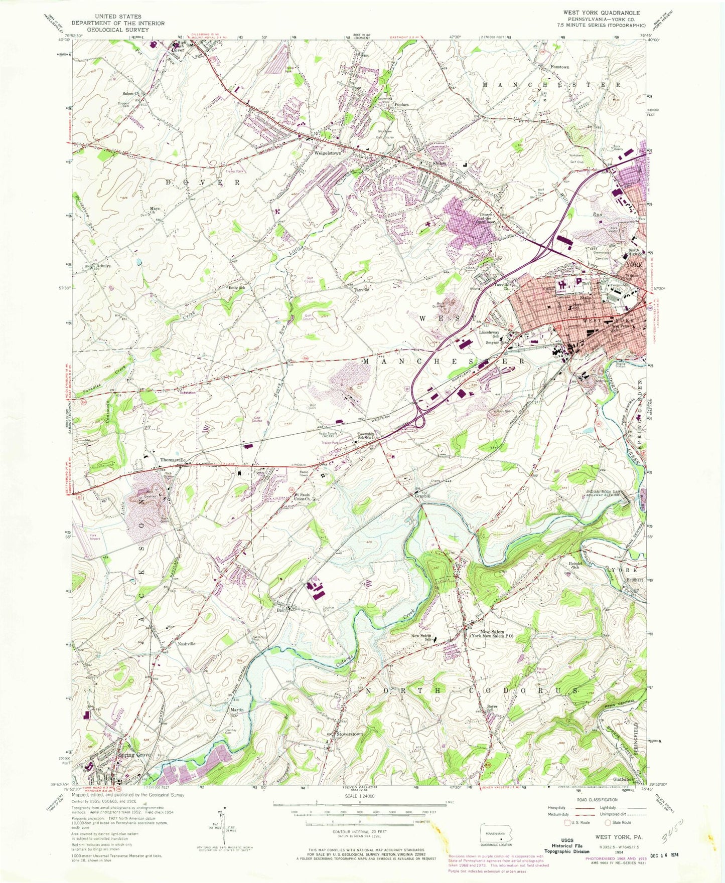 Classic USGS West York Pennsylvania 7.5'x7.5' Topo Map Image