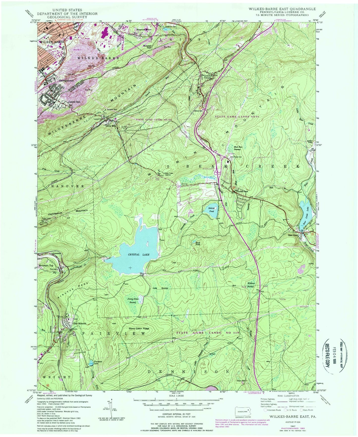 Classic USGS Wilkes-Barre East Pennsylvania 7.5'x7.5' Topo Map Image