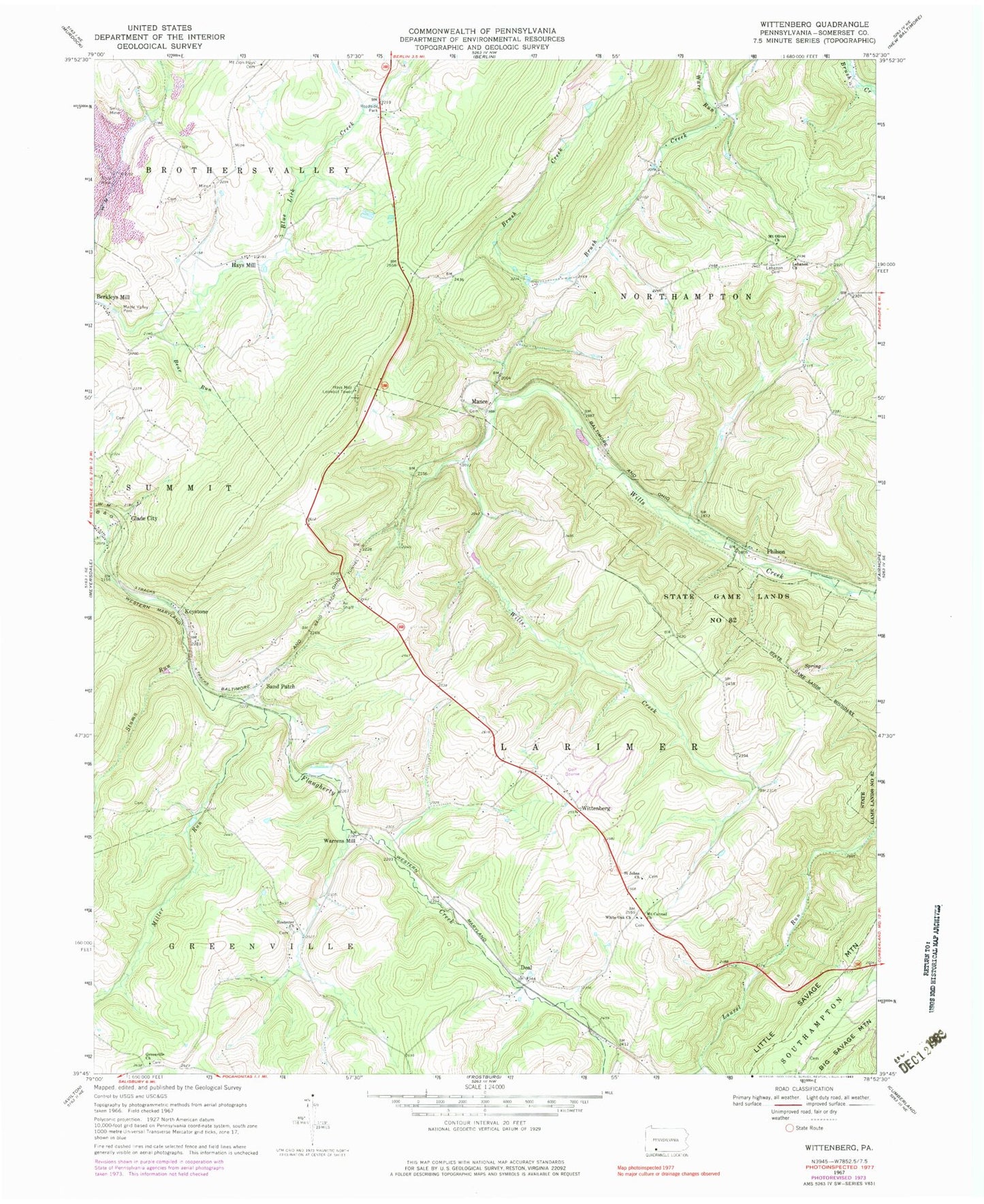 Classic USGS Wittenberg Pennsylvania 7.5'x7.5' Topo Map Image