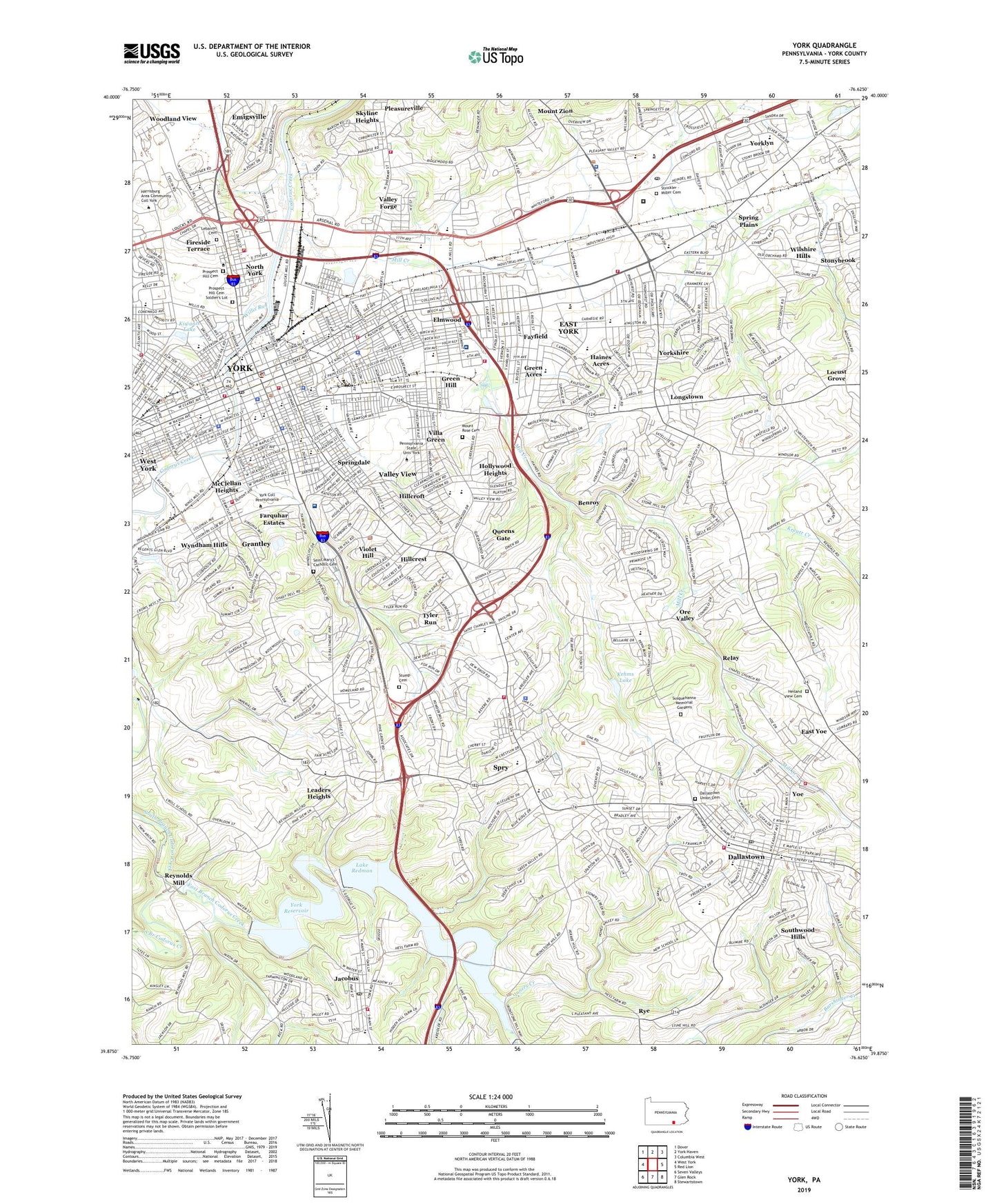 York Pennsylvania US Topo Map Image