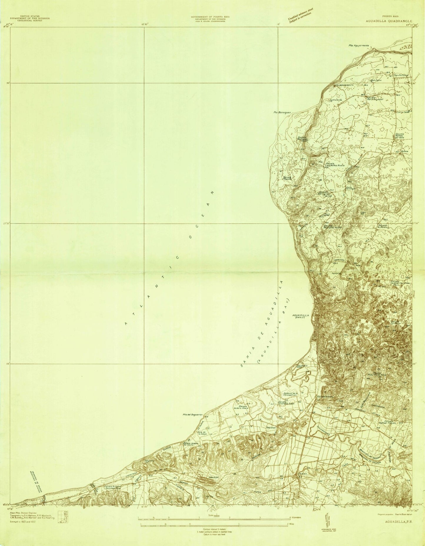 Classic USGS Aguadilla Puerto Rico 7.5'x7.5' Topo Map Image