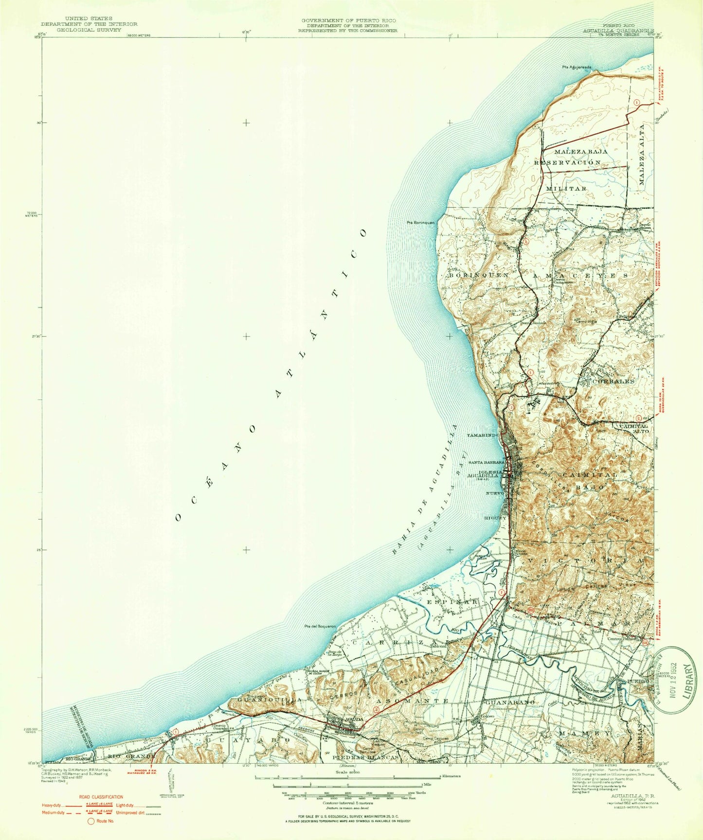 Classic USGS Aguadilla Puerto Rico 7.5'x7.5' Topo Map Image