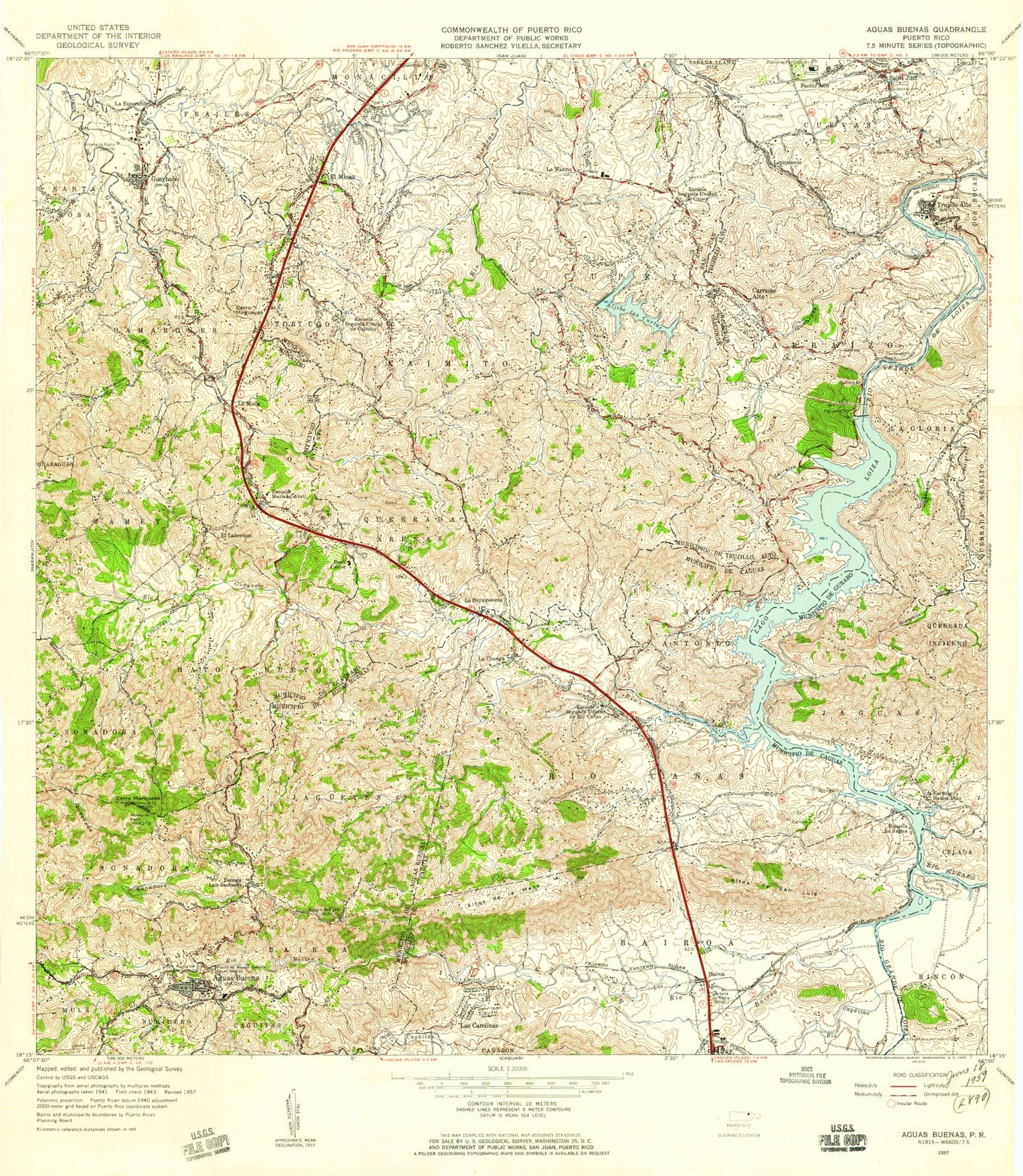 Classic USGS Aguas Buenas Puerto Rico 7.5'x7.5' Topo Map Image
