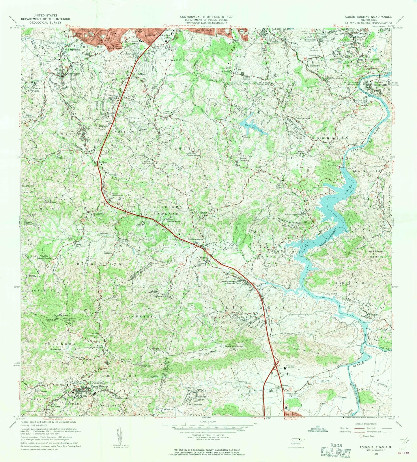 Classic USGS Aguas Buenas Puerto Rico 7.5'x7.5' Topo Map Image