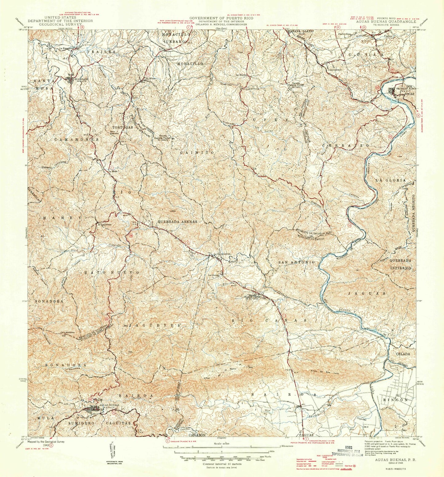 Classic USGS Aguas Buenas Puerto Rico 7.5'x7.5' Topo Map Image