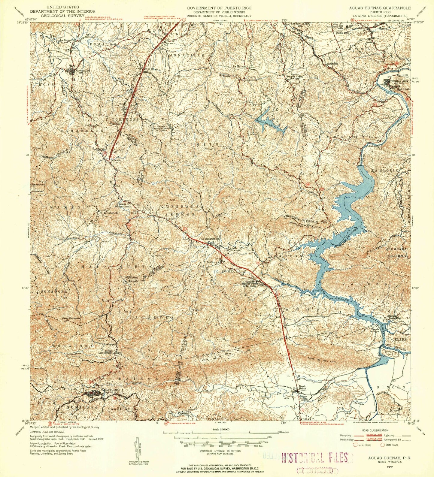 Classic USGS Aguas Buenas Puerto Rico 7.5'x7.5' Topo Map Image