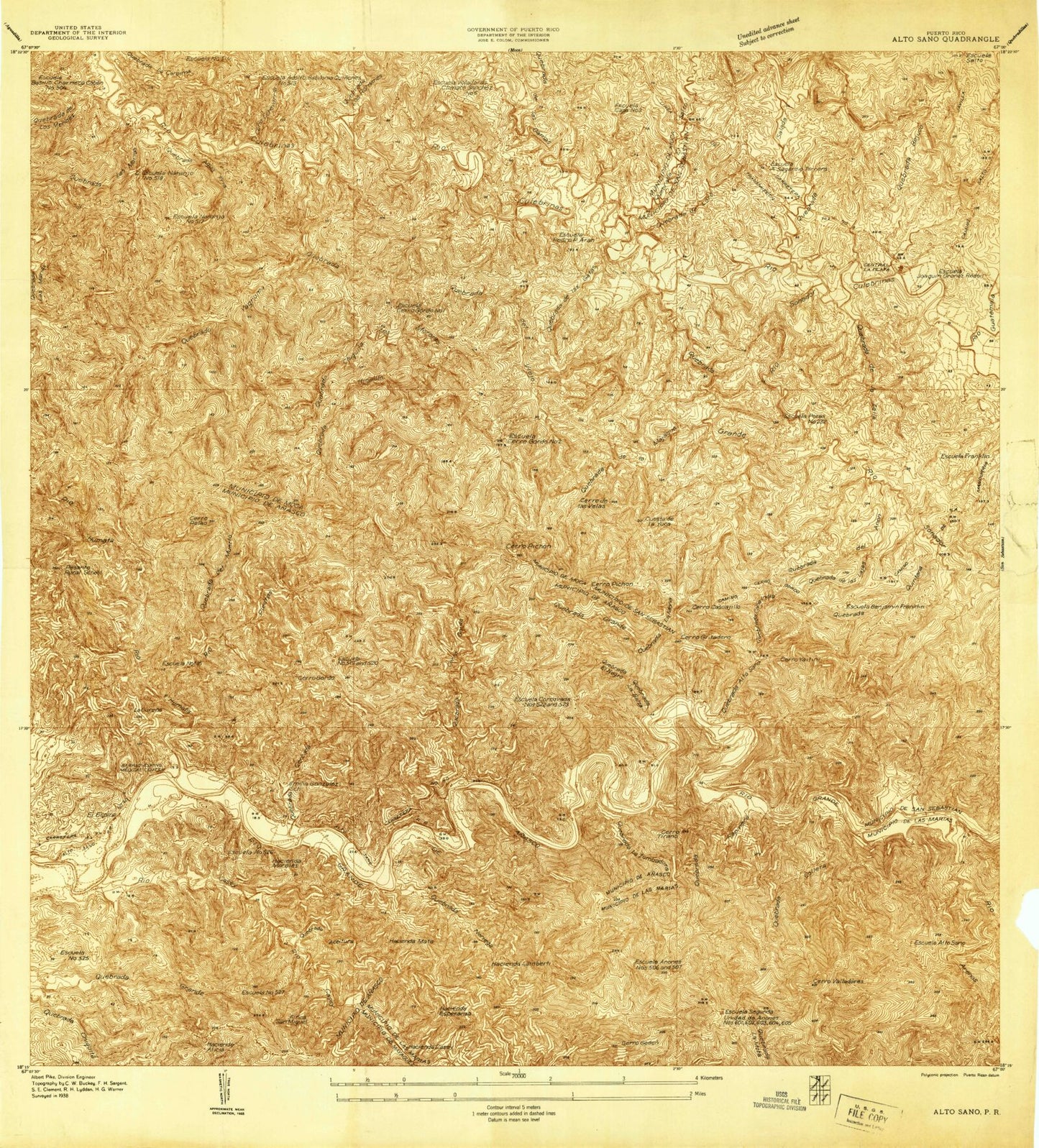 Classic USGS Central La Plata Puerto Rico 7.5'x7.5' Topo Map Image