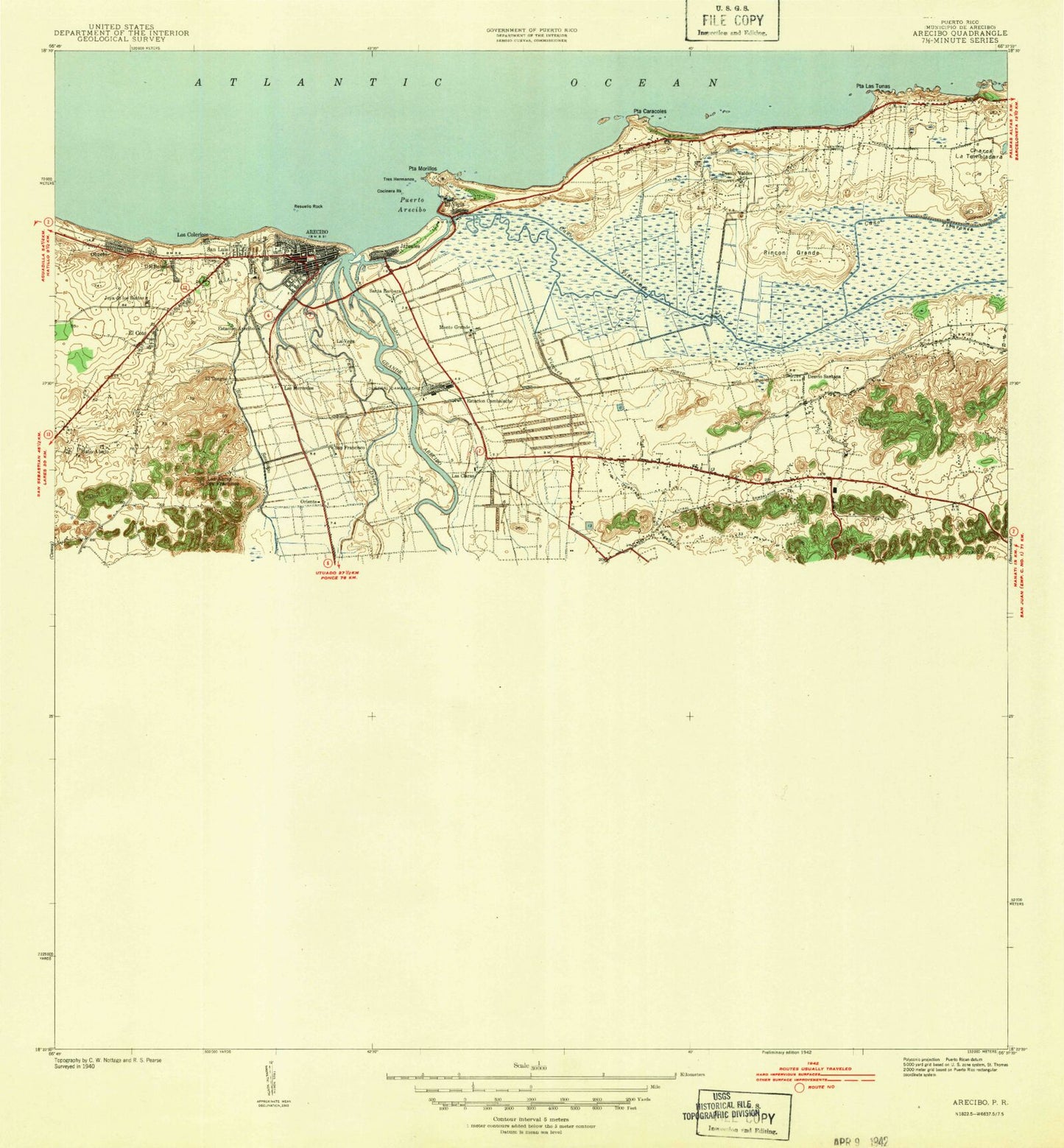 Classic USGS Arecibo Puerto Rico 7.5'x7.5' Topo Map Image