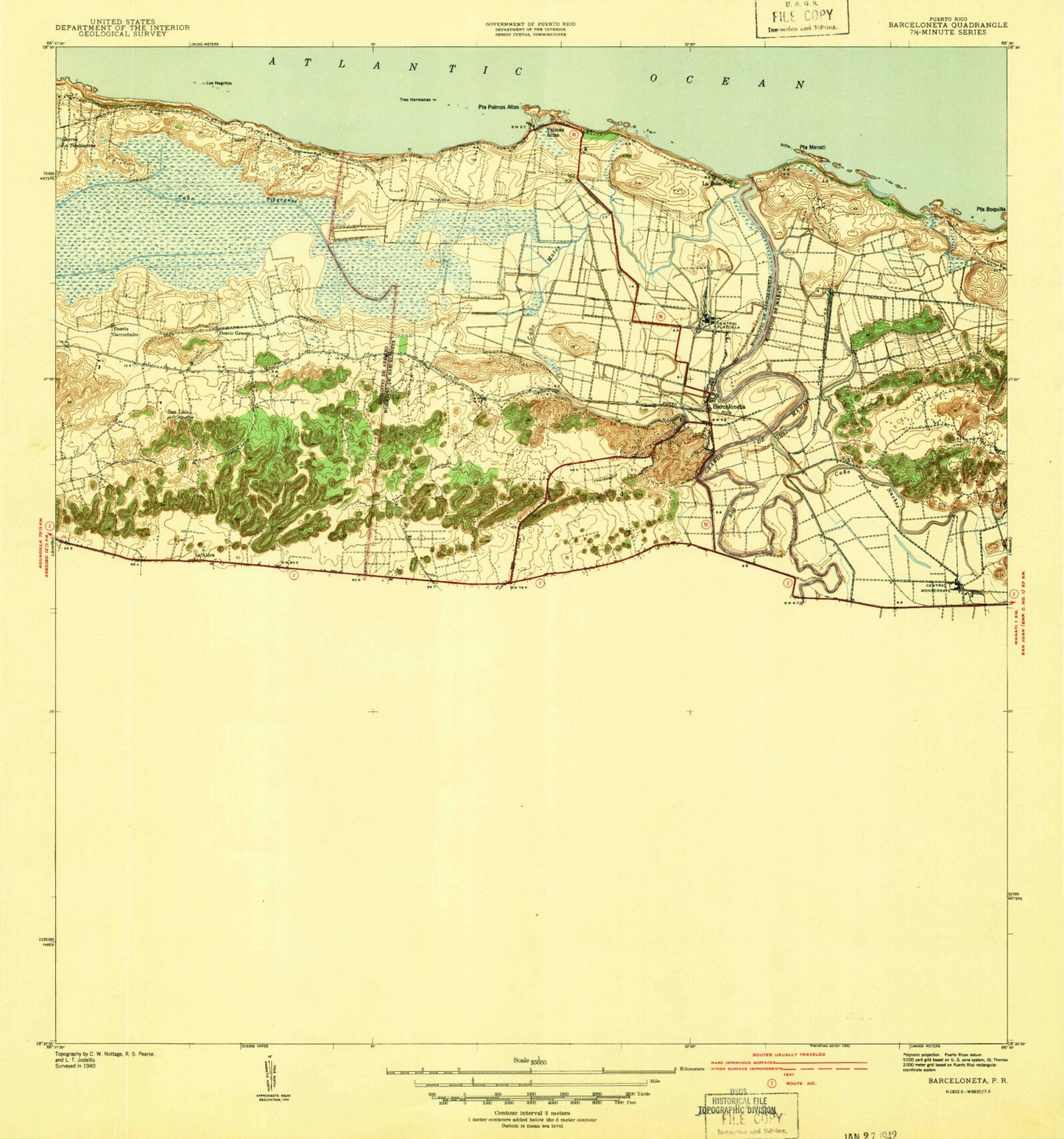 Classic USGS Barceloneta Puerto Rico 7.5'x7.5' Topo Map Image
