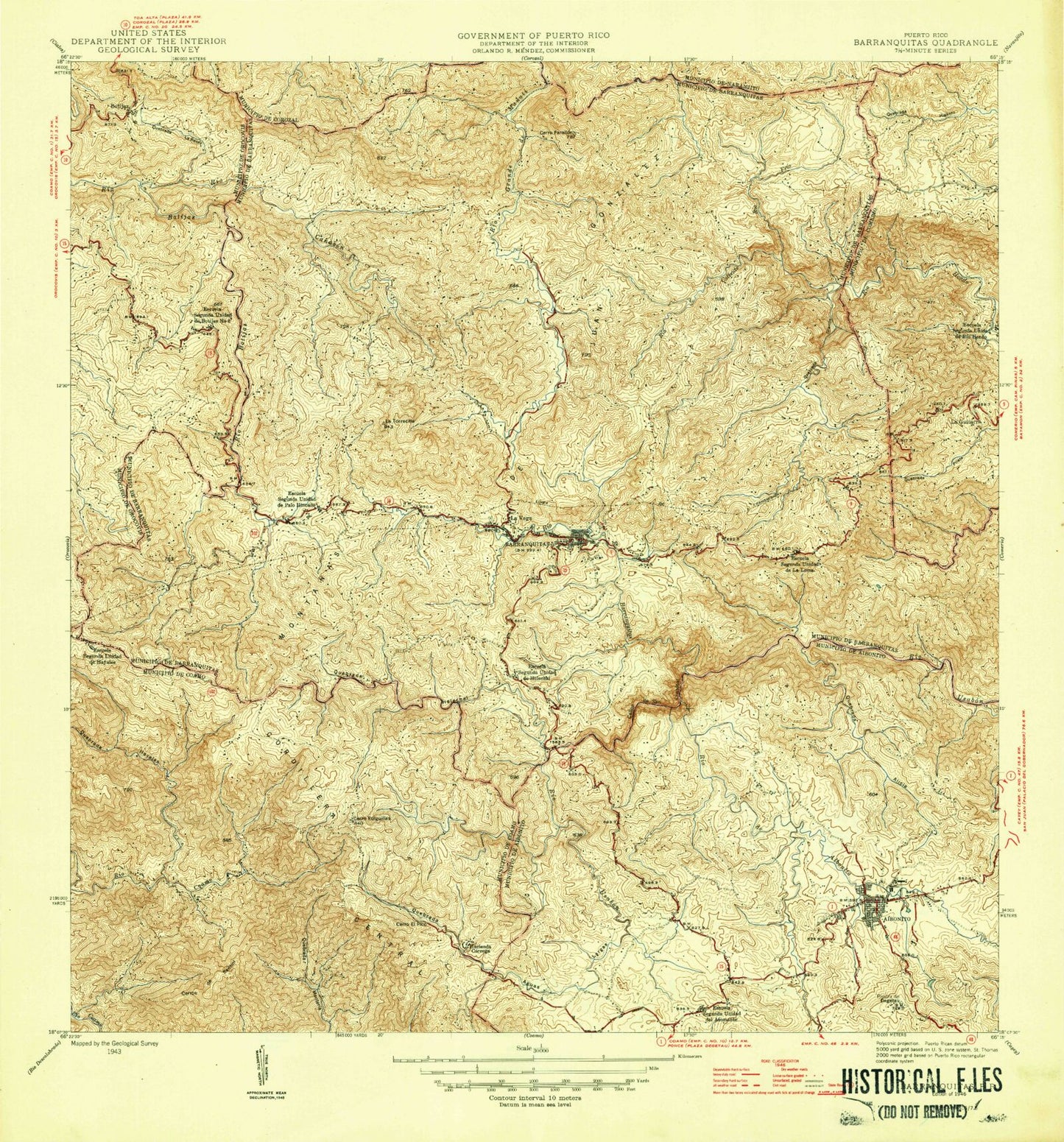 Classic USGS Barranquitas Puerto Rico 7.5'x7.5' Topo Map Image