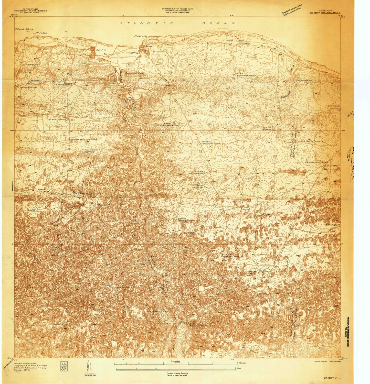 Classic USGS Camuy Puerto Rico 7.5'x7.5' Topo Map Image